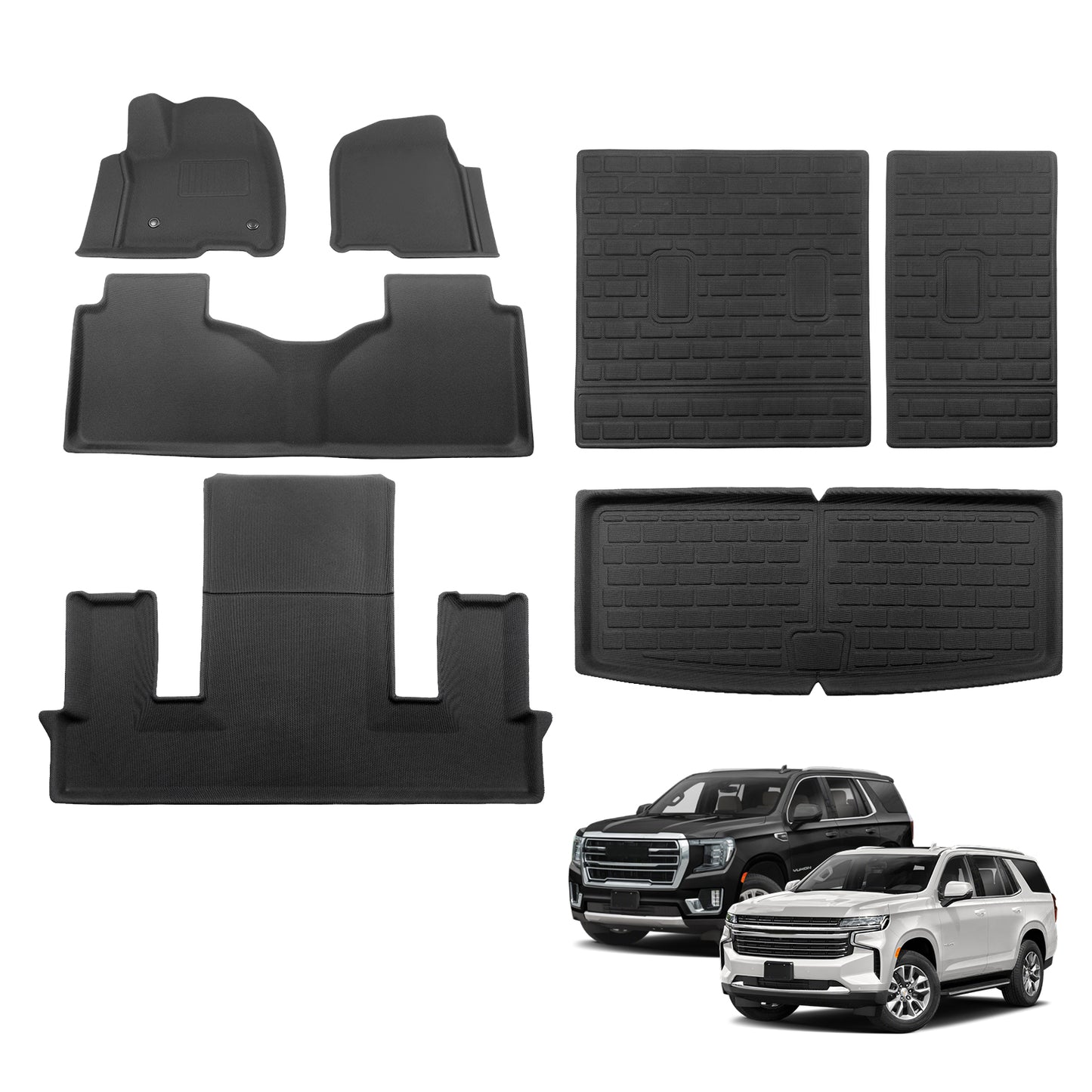 Floor Mats & Trunk Bed Mat & Rear Seat Back Cover for 2021-2025 Chevy Tahoe/GMC Yukon (Fit w/ 2nd Row Bucket Seats ONLY)