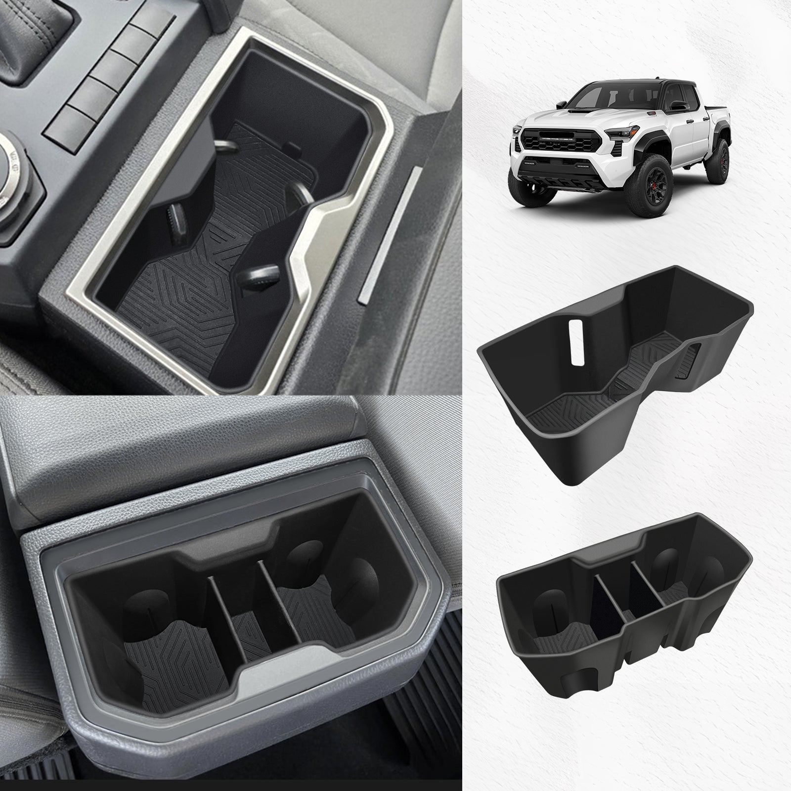 thumbnail image 2 of TripleAliners For Tacoma 2024 2025 Double Cab Floor Mats (Fit Auto Trans ONLY) All Weather Floor Liners Compatible With 2024 Toyota Tacoma Accessories Front & Rear Mats, 3PCS(Not For Hybrid/Manual 2 of 10