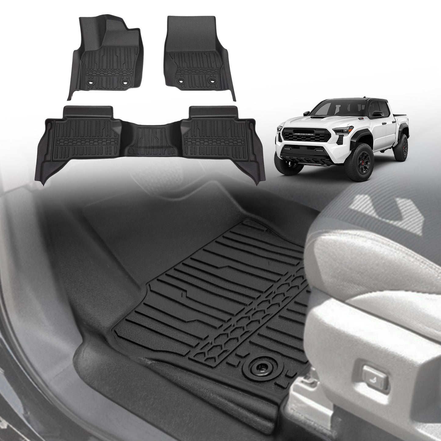 TripleAliners Floor Mats for 2024+ Toyota Tacoma Front and Rear 2-Row Set (For Automatic Transmission Only, Excludes Hybrid)