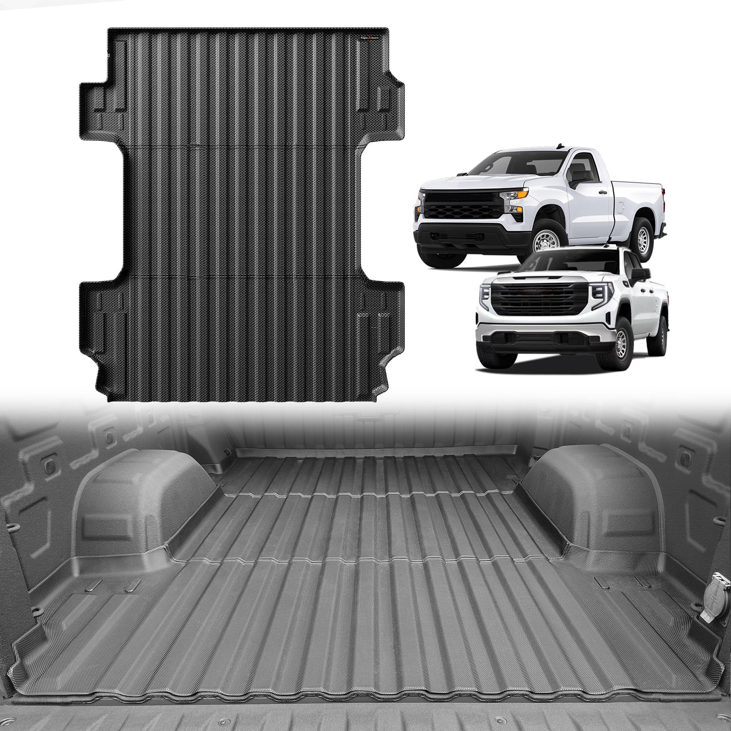 TripleAliners Truck Bed Mat Compatible with 2019-2025 Chevy Silverado 1500/GMC Sierra 1500 Accessories 6.6FT Vehicle Bed Mat Perfectly Flush All Weather Protection TPE Heavy Duty Pickup Bed Cargo Mat