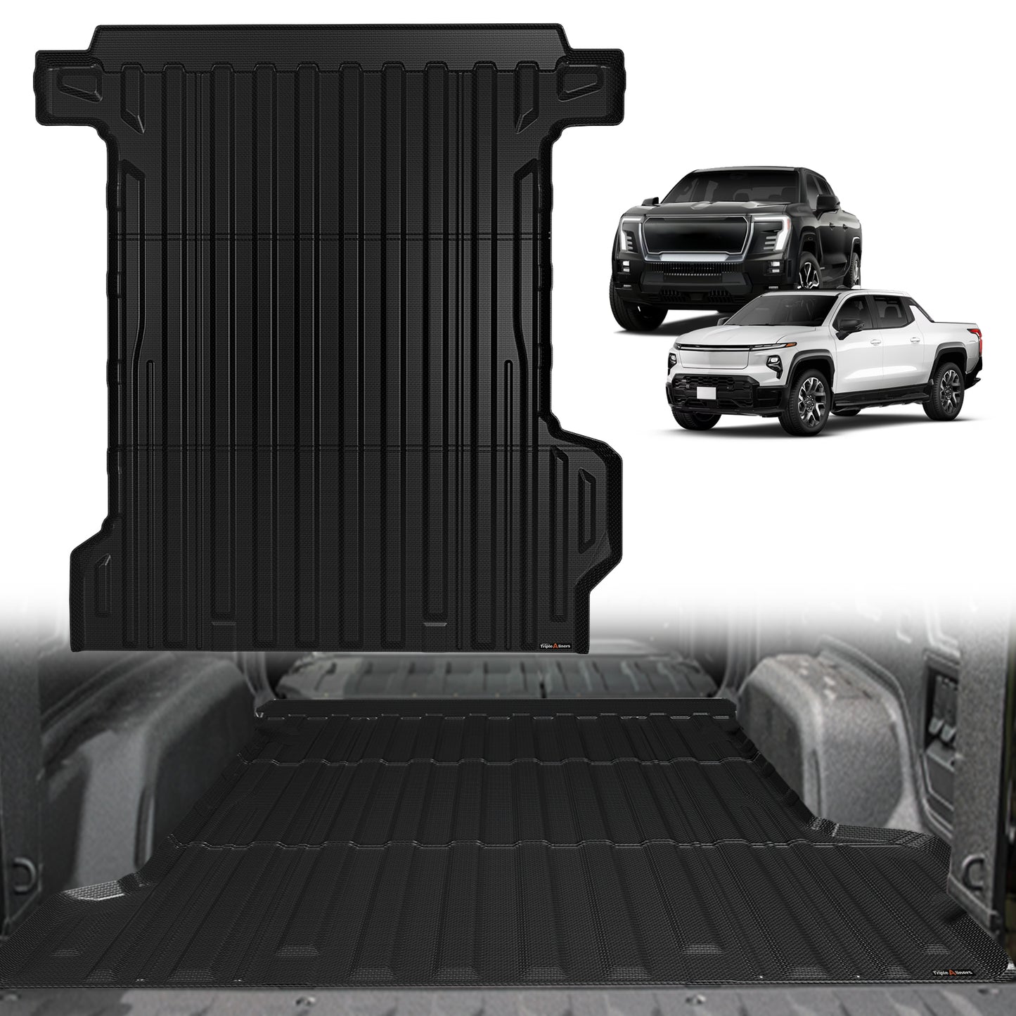 TripleAliners Truck Bed Mat Compatible with 2024 2025 Chevrolet Silverado EV RST/GMC Sierra EV Denali Accessories Vehicle Perfectly Flush All Weather Protection TPE Pickup Cargo Mat(5.9FT/70.6 inches)