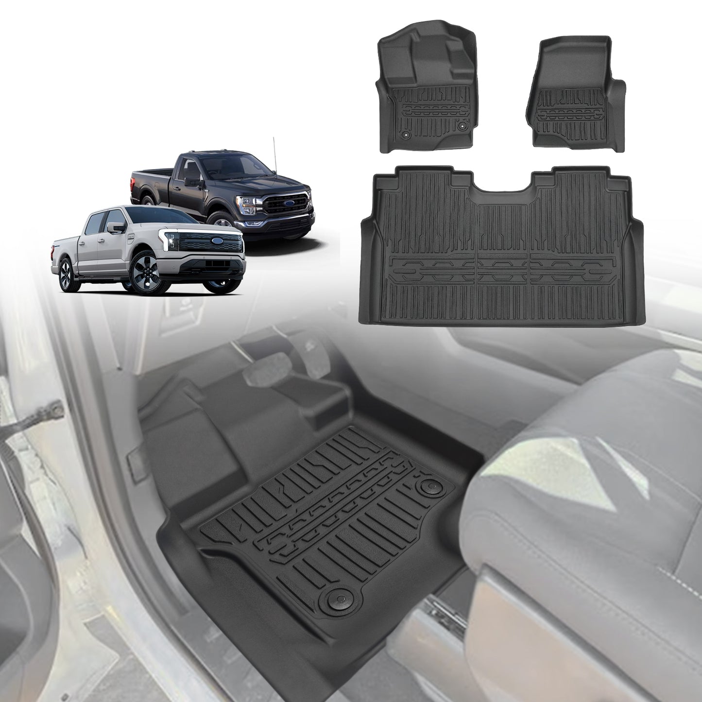 Triplealiners Floor Mats Compatible with 2015-2025 Ford F150 & 2022-2025 Lightning SuperCrew Cab (Not Fit Fold Flat Storage)