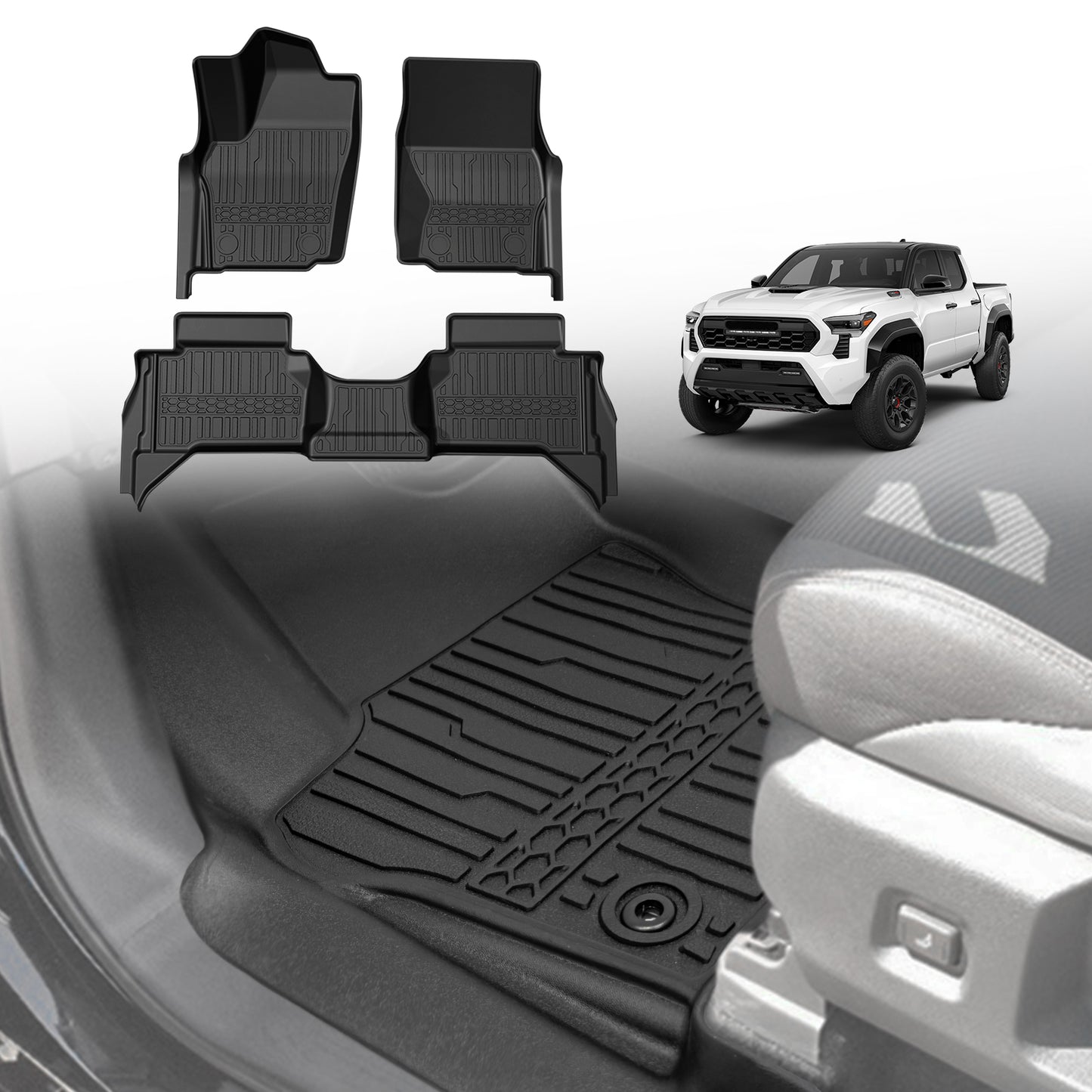TripleAliners Floor Mats for 2024+ Toyota Tacoma Front and Rear 2-Row Set (For Automatic Transmission Only, Excludes Hybrid)