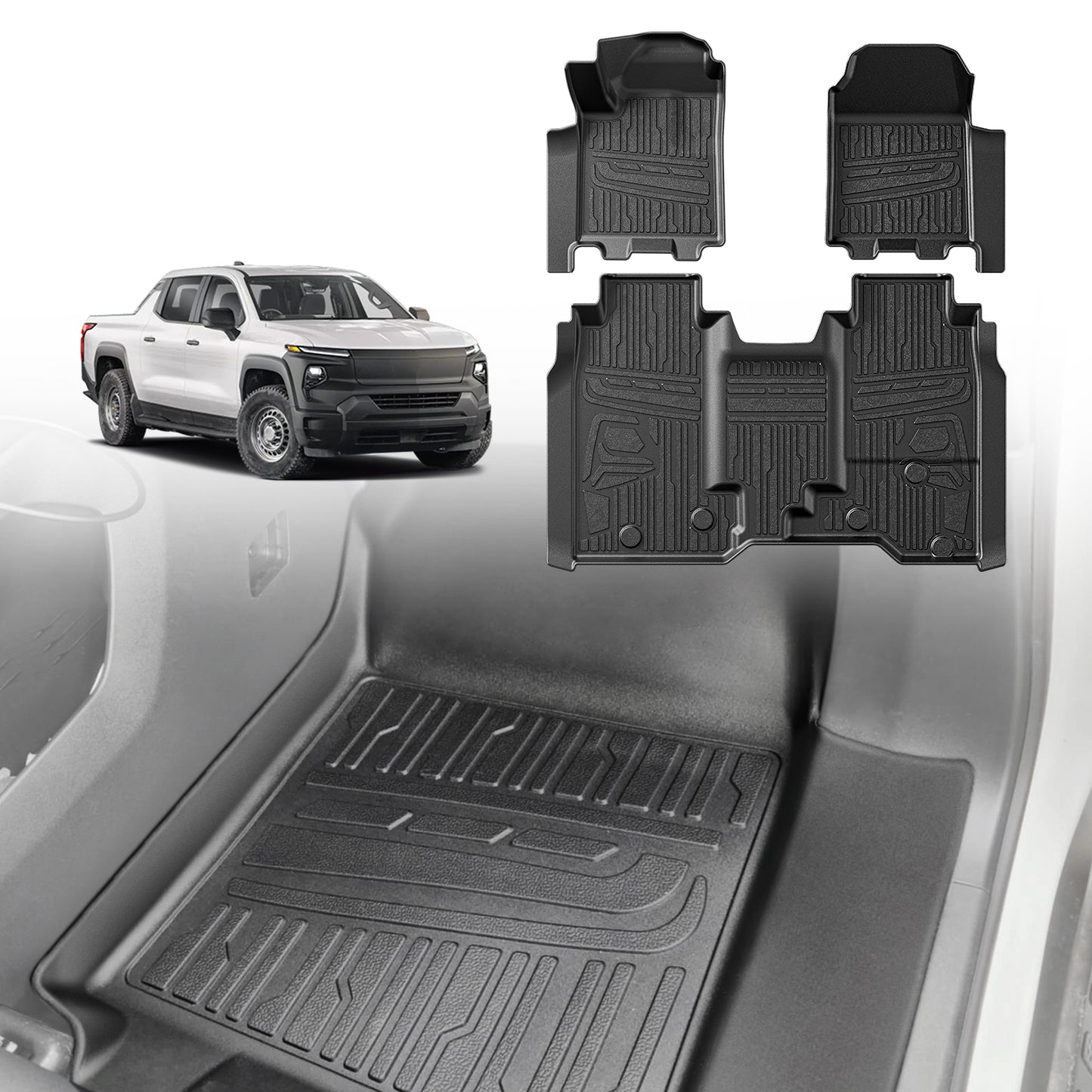 TripleAliners Floor Mats All Weather Liners Compatible with 2024 2025 Chevrolet Silverado EV WT Version Accessories 1st & 2nd Row Full Set Floor Liners TPE Heavy Duty Custom Fit Car Mats