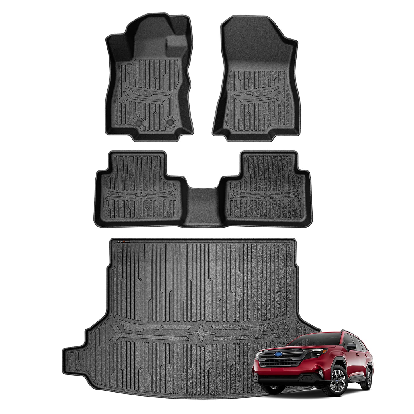 TripleAliners Trunk Mat & Floor Mats Full Set Compatible with 2025 Subaru Forester, All Weather TPE, Custom Anti-Slip (Trunk Mat + Floor Mats|Fits All Models)