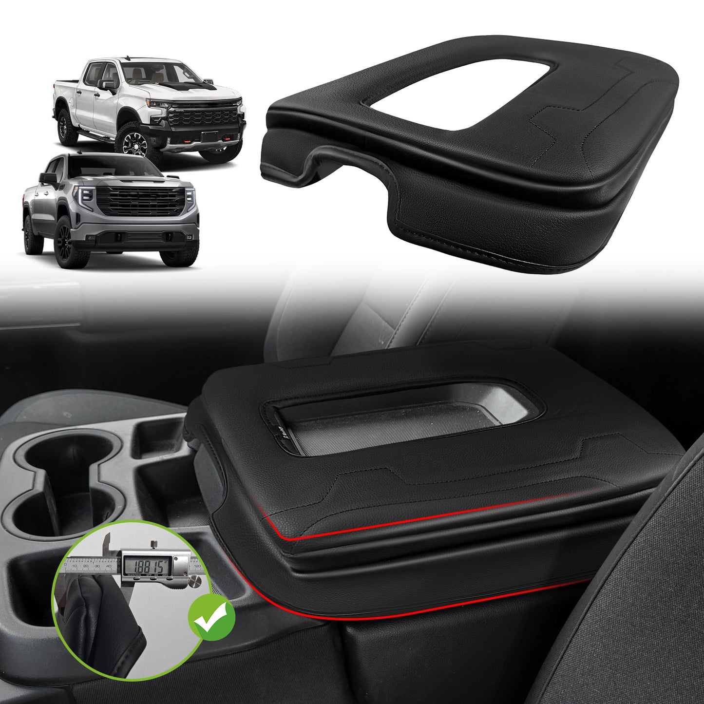Center Console Armrest Cover Compatible with Chevy Silverado & GMC Sierra 2019-2025 Comfort Armrest Pad Arm Rest Cushion Vegan Leather Protector 1-Inch Extra Thick(Jump Seat ONLY)