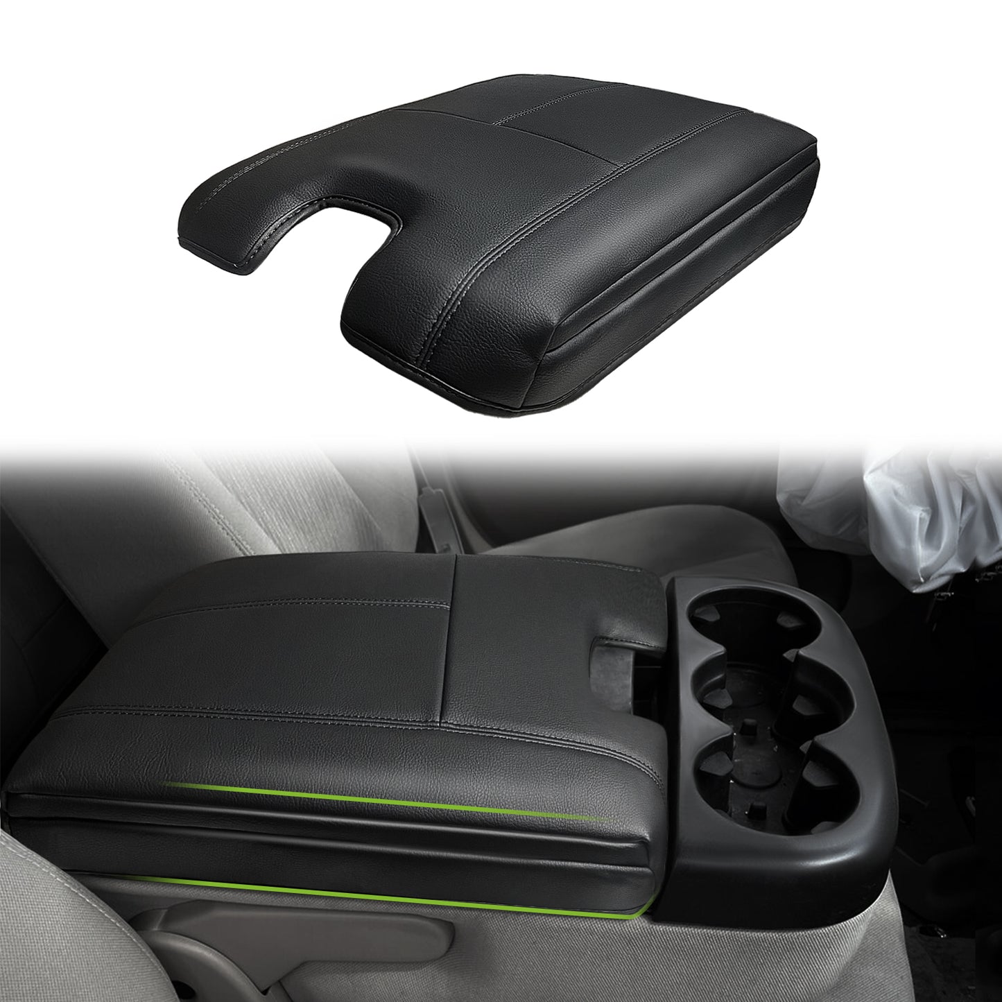 Center Console Armrest Cover Compatible with Chevy Silverado/Tahoe & GMC Sierra/Yukon 2007-2013 Comfort Armrest Pad Arm Rest Cushion Vegan Leather Protector Regular Thick(Jump Seat ONLY)