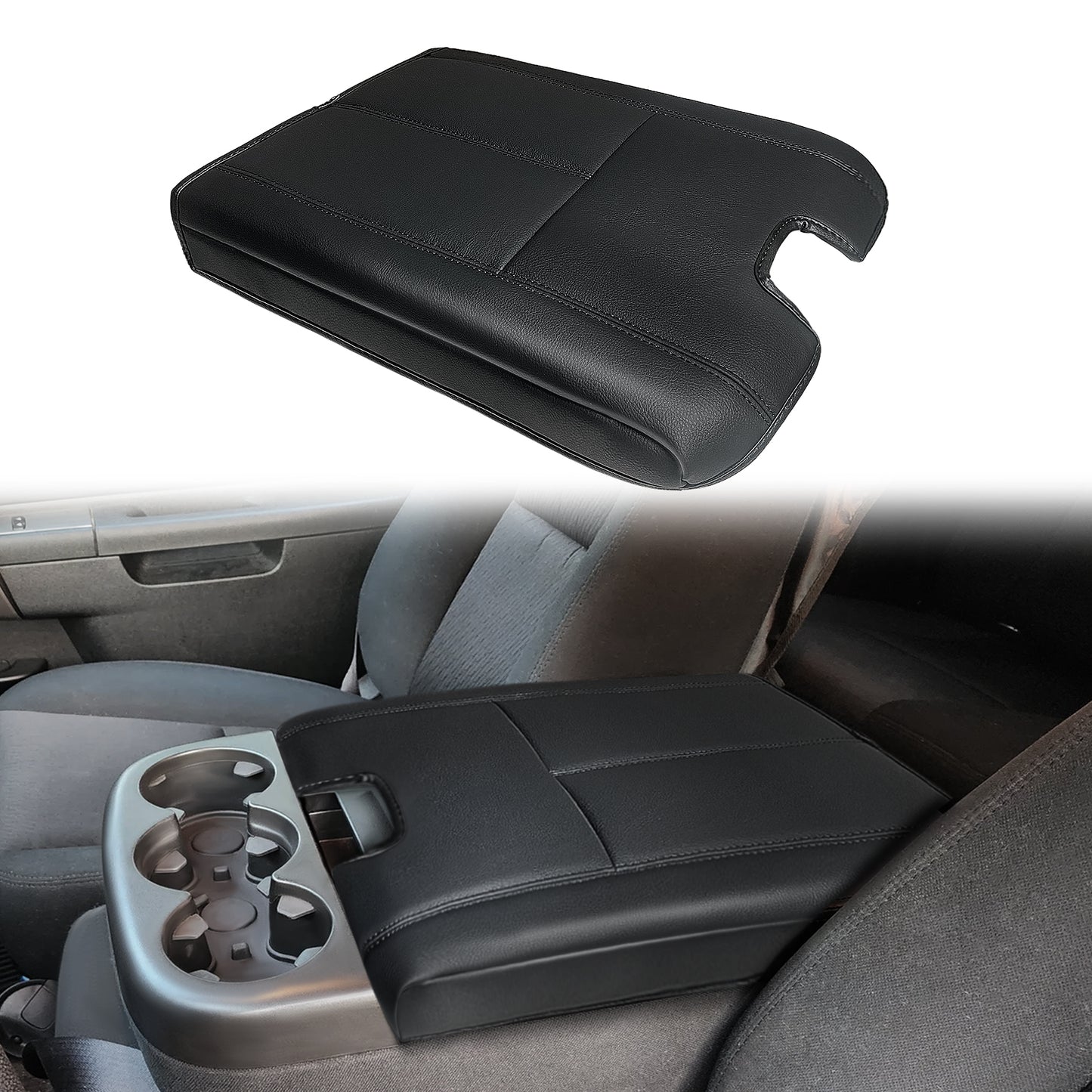 Center Console Armrest Cover Compatible with Chevy Silverado/Tahoe & GMC Sierra/Yukon 2007-2013 Comfort Armrest Pad Arm Rest Cushion Vegan Leather Protector Regular Thick(Jump Seat ONLY)