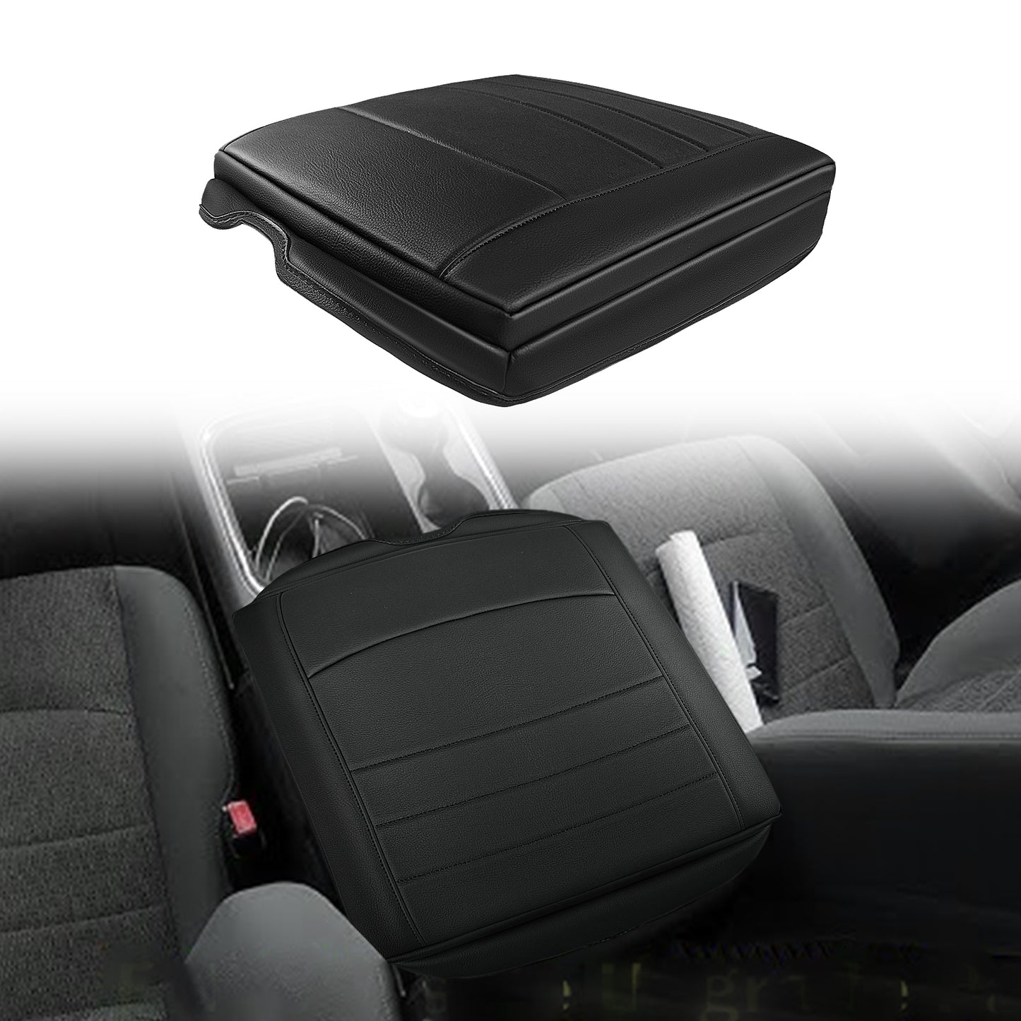 Center Console Armrest Cover Compatible with Dodge Ram1500/2500/3500 2013-2018 Comfort Armrest Pad Arm Rest Cushion Vegan Leather Protector 1-Inch Extra Thick(Bucket Seat ONLY)
