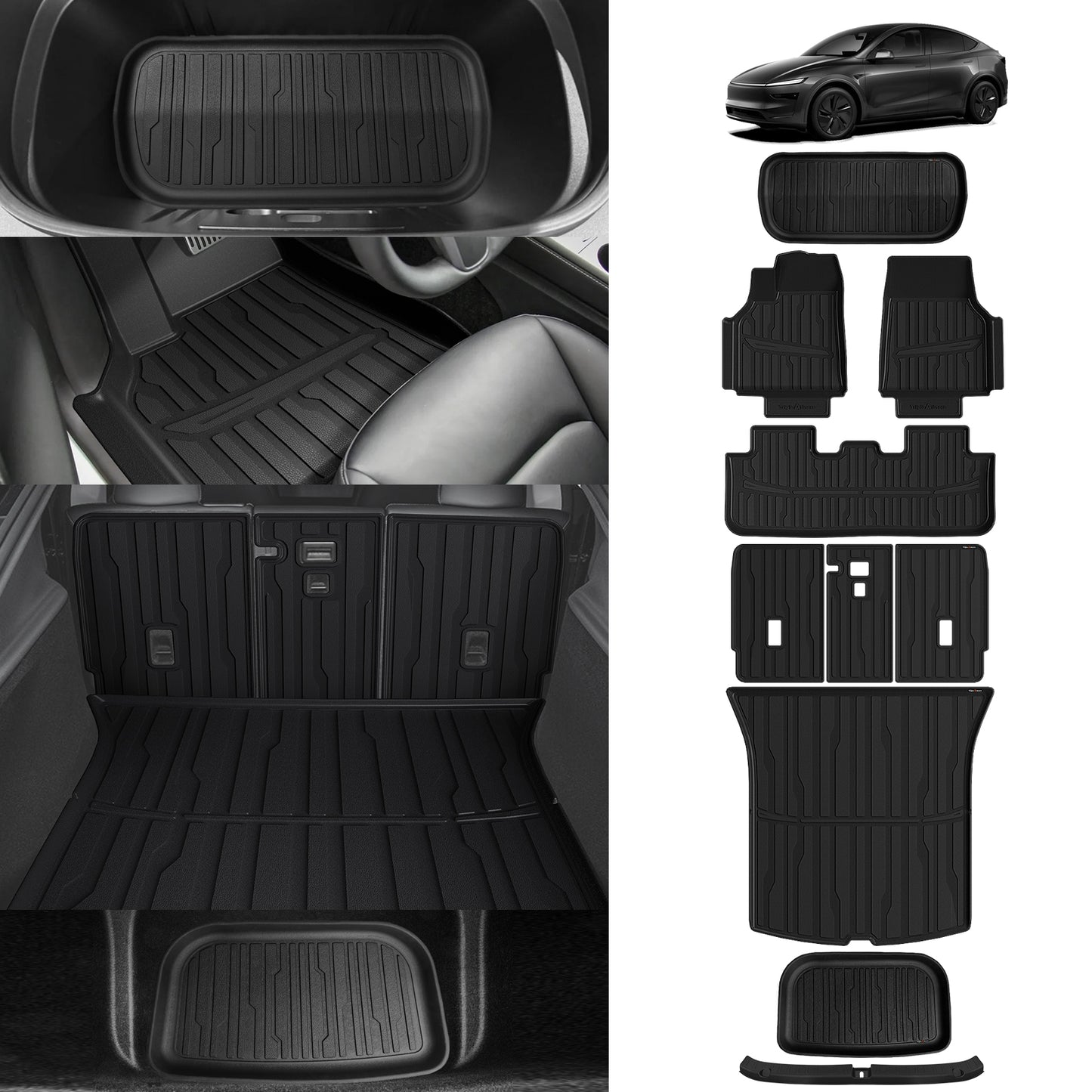 TripleAliners Floor Mats Fit for 2025 Tesla Model Y Juniper 10PCS Set Full Protection All Weather TPE Anti-Slip Custom Fit(Floor & Frunk & Trunk & Rear Lower & Backrest Mat & Bumper Guard )