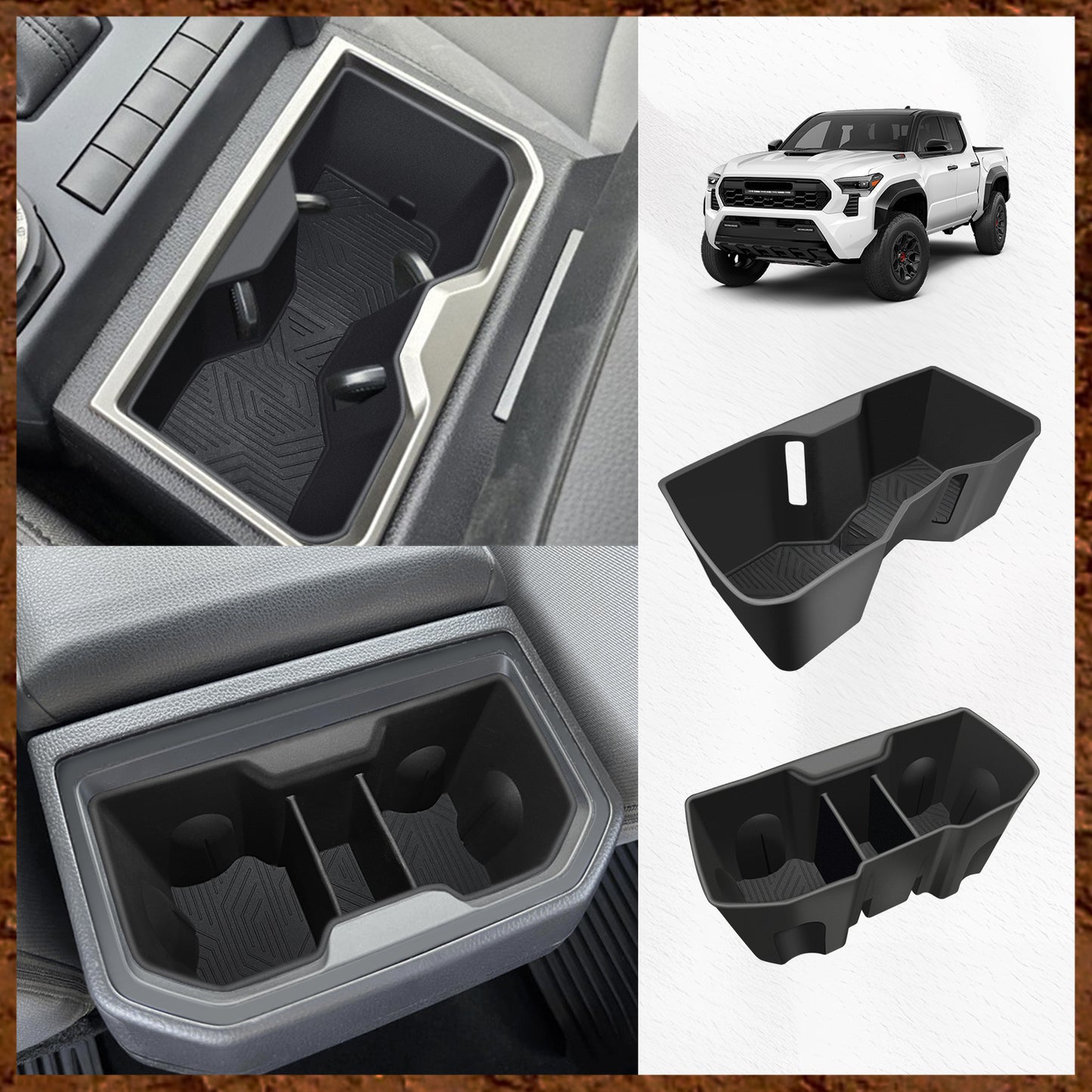 Center Console Front&Rear Cup Holder Inserts for 2024 Toyota Tacoma