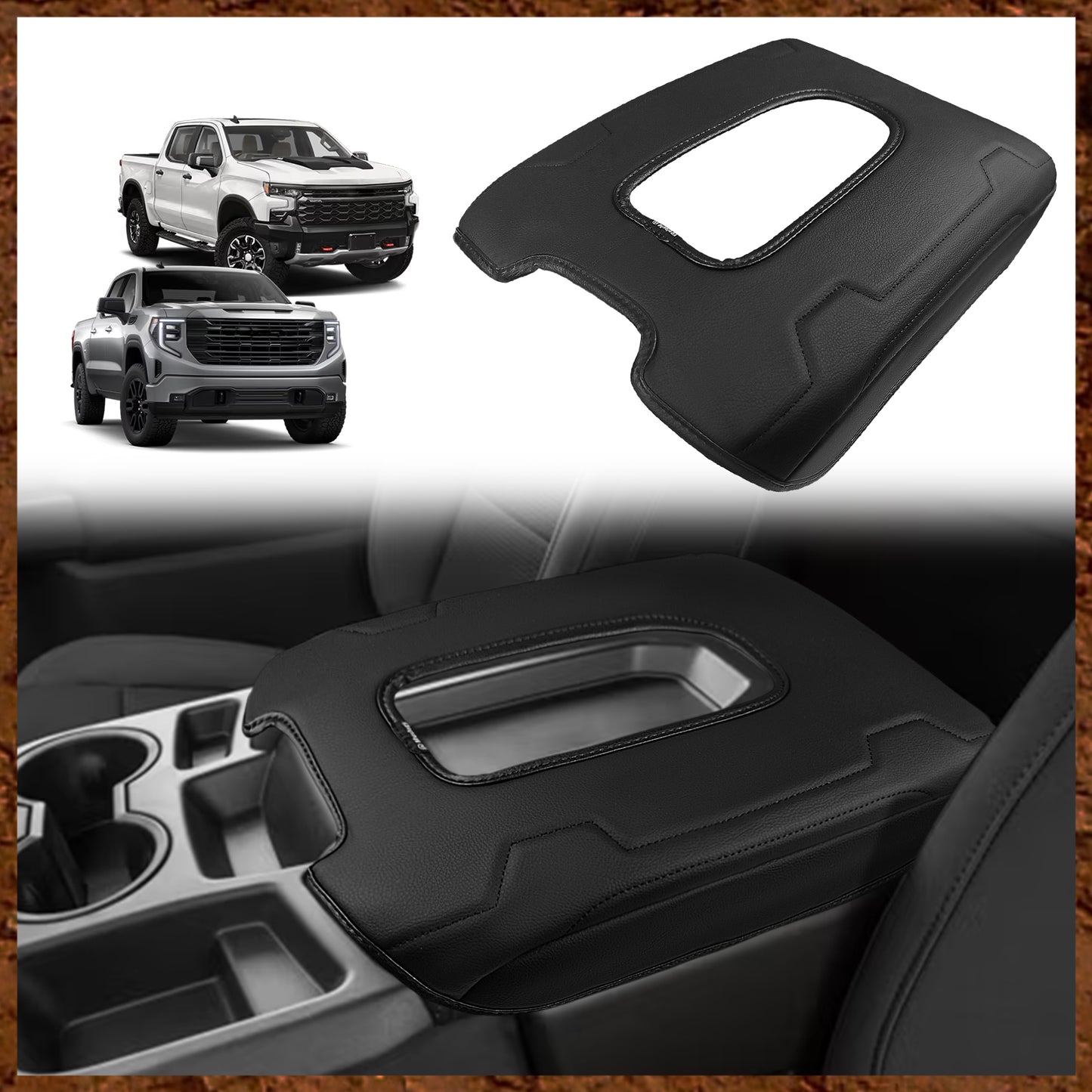 Center Console Armrest Cover Compatible with Chevy Silverado & GMC Sierra 2019-2025 Comfort Armrest Pad Arm Rest Cushion Vegan Leather Protector Regular Thick(Jump Seat ONLY)