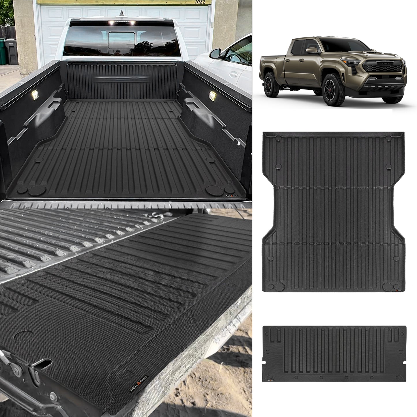 TripleAliners Truck Bed Mat & Tailgate Mat Compatible with 2024+ Toyota Tacoma 6FT Bed Mat Tailgate Protector 2PCS Set All-Weather TPE Truck Bed Liner Pickup Truck Accessories(6FT Bed Mat+Tailgate Mat: WON'T FIT POWER TAILGATE!)))