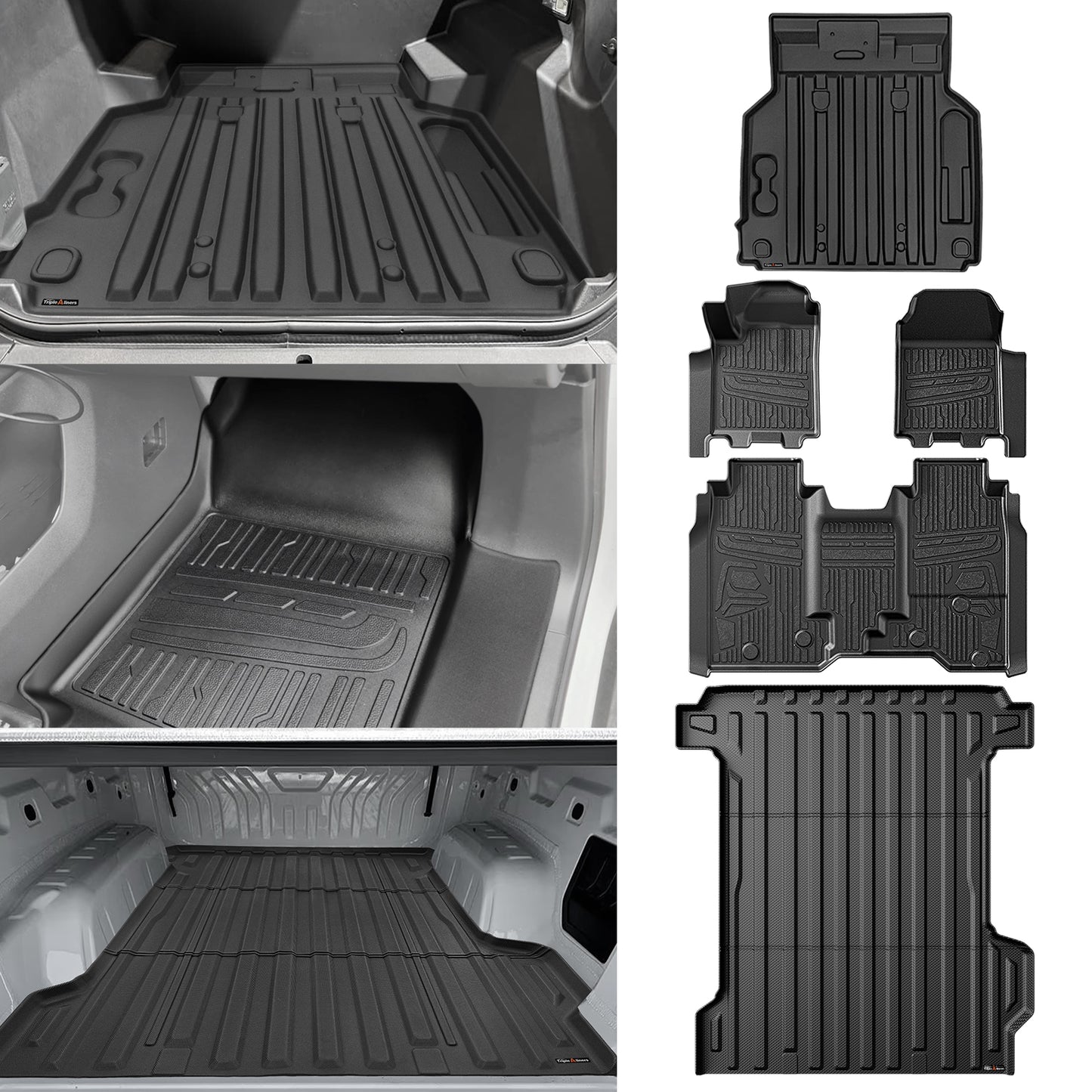 TripleAliners Truck Bed Mat & Frunk Mat & Floor Mats Front Rear Full Set Compatible with 2024-2025 Chevrolet Silverado EV WT Version Accessories All Weather TPE Liners (Floor Mats+Bed Mat+Frunk Mat)