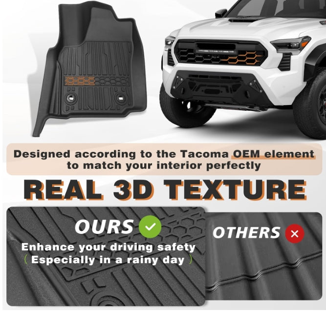 Floor Mats&Truck Bed Mat&Tailgate Mat Full Set All Weather Liners for 2024+ Toyota Tacoma