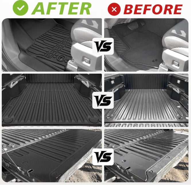 Floor Mats&Truck Bed Mat&Tailgate Mat Full Set All Weather Liners for 2024+ Toyota Tacoma