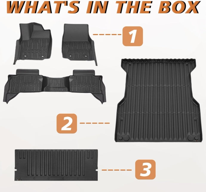 Floor Mats&Truck Bed Mat&Tailgate Mat Full Set All Weather Liners for 2024+ Toyota Tacoma