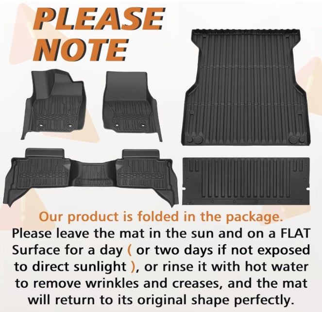 Floor Mats&Truck Bed Mat&Tailgate Mat Full Set All Weather Liners for 2024+ Toyota Tacoma