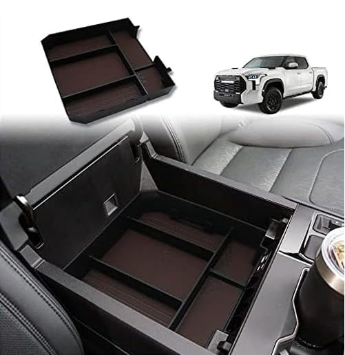 for 2022 2023 Tundra Center Console Organizer Leather Tray Console Storage Box ABS Material Accessories with Leather Trim