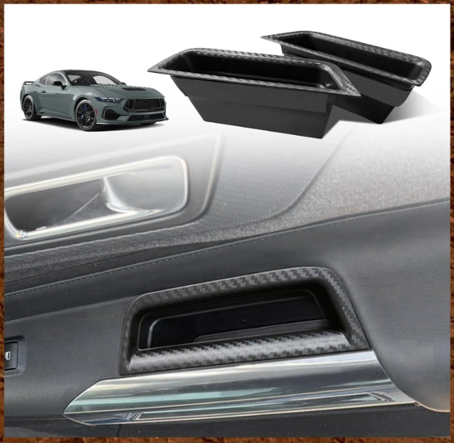 for 2024 Mustang Door Handle Storage Box 2PCS Door Pocket Insert Organizer Interior Accessories Armrest Phone Container ABS Tray