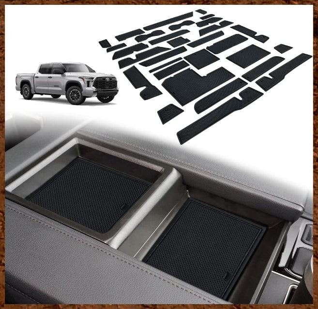 Fits Tundra Accessories 2022-2024 Premium Custom Interior Non-Slip Anti Dust Cup Holder Inserts 30 Pcs Set Center Console Liner Door Pocket Liners