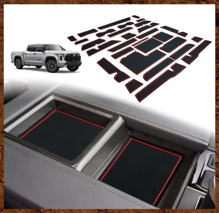 Fits Tundra Accessories 2022-2024 Premium Custom Interior Non-Slip Anti Dust Cup Holder Inserts 30 Pcs Set Center Console Liner Door Pocket Liners