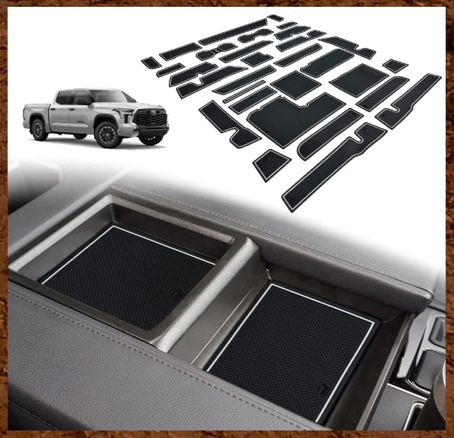 Fits Tundra Accessories 2022-2024 Premium Custom Interior Non-Slip Anti Dust Cup Holder Inserts 30 Pcs Set Center Console Liner Door Pocket Liners