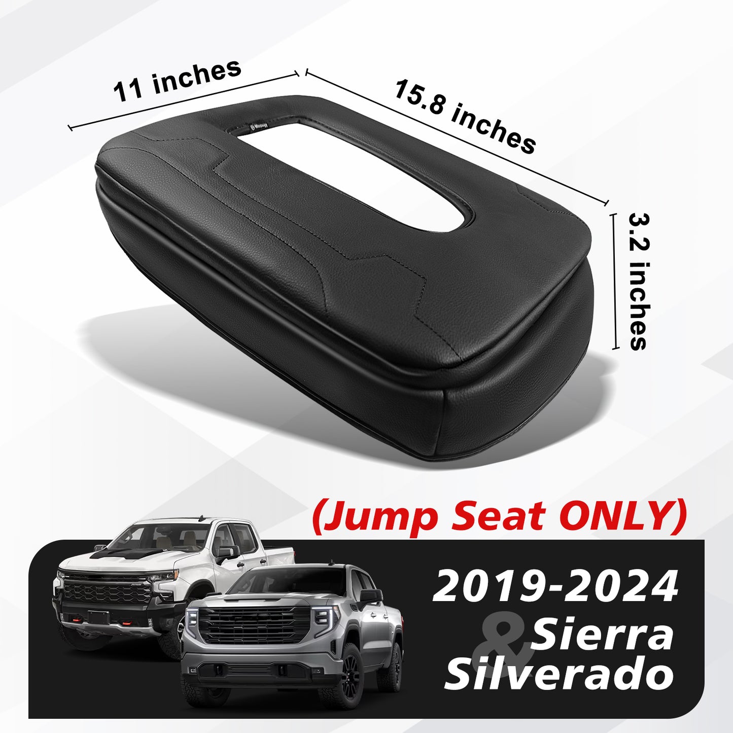 Center Console Armrest Cover Compatible with Chevy Silverado & GMC Sierra 2019-2025 Comfort Armrest Pad Arm Rest Cushion Vegan Leather Protector 1-Inch Extra Thick(Jump Seat ONLY)
