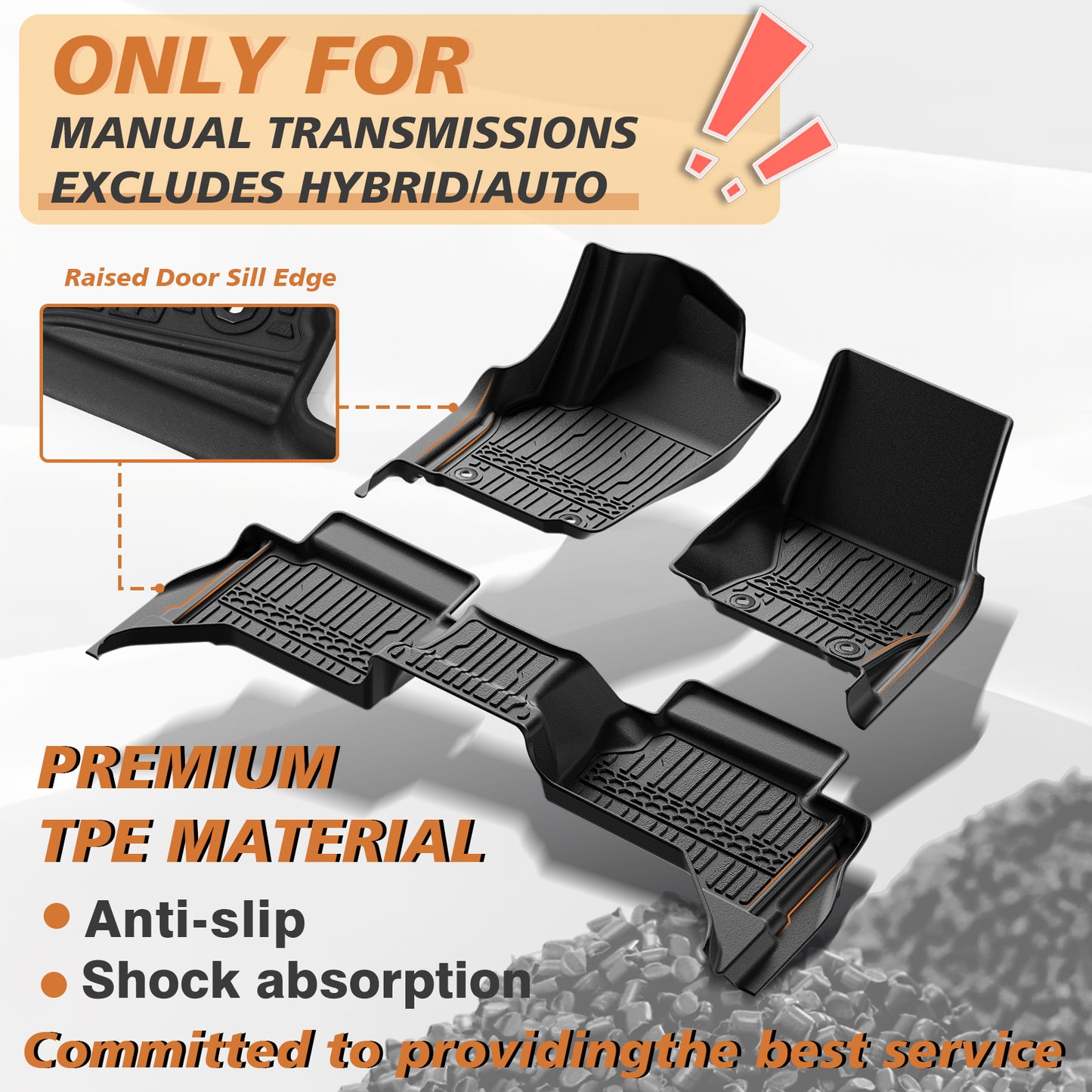 TripleAliners Floor Mats All Weather Liners Compatible with 2024 2025 Toyota Tacoma Accessories Double Cab Front & Rear 2-Row Custom Fit TPE Floor Liners, Manual Trans- NO For Hybrid|Auto (Floor Mats)