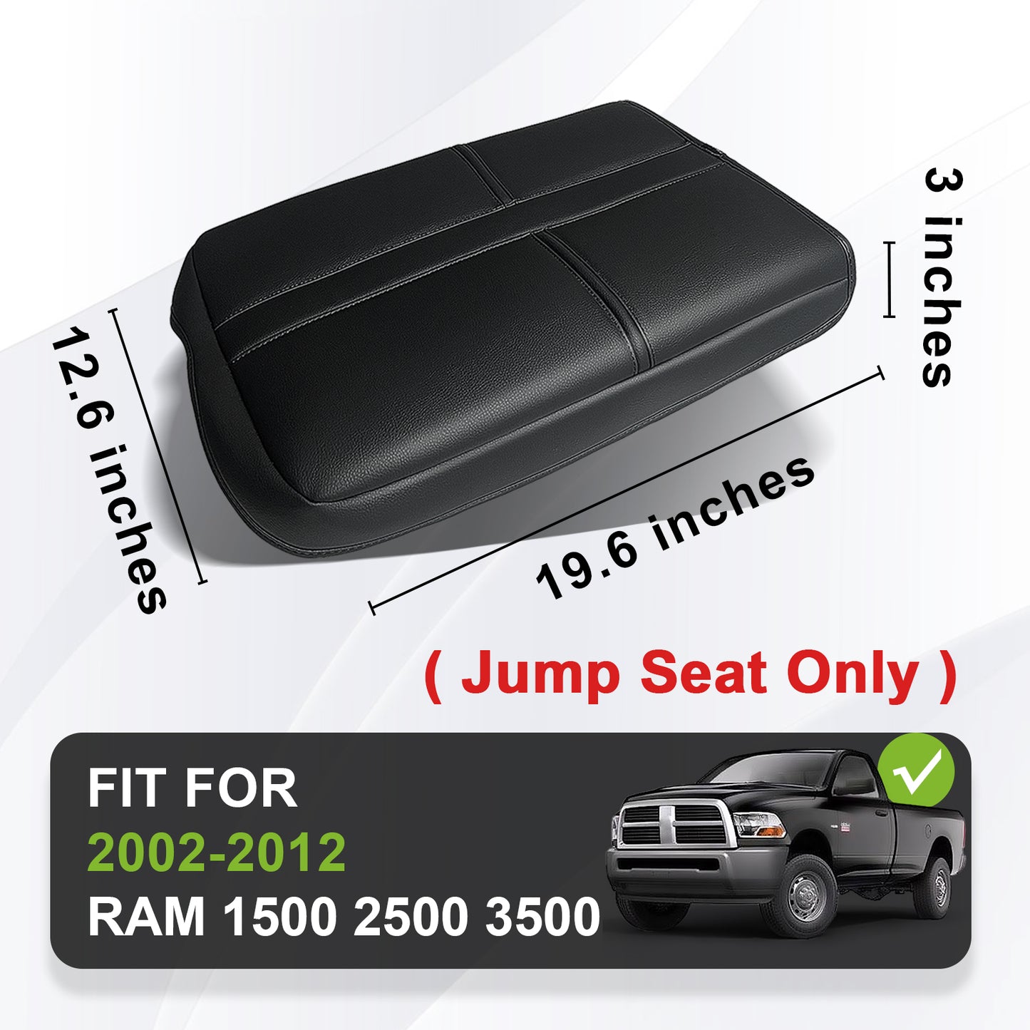 Center Console Armrest Cover Compatible with Dodge Ram1500/2500/3500 2002-2012 Comfort Armrest Pad Arm Rest Cushion Vegan Leather Protector Regular Thick(Jump Seat ONLY)