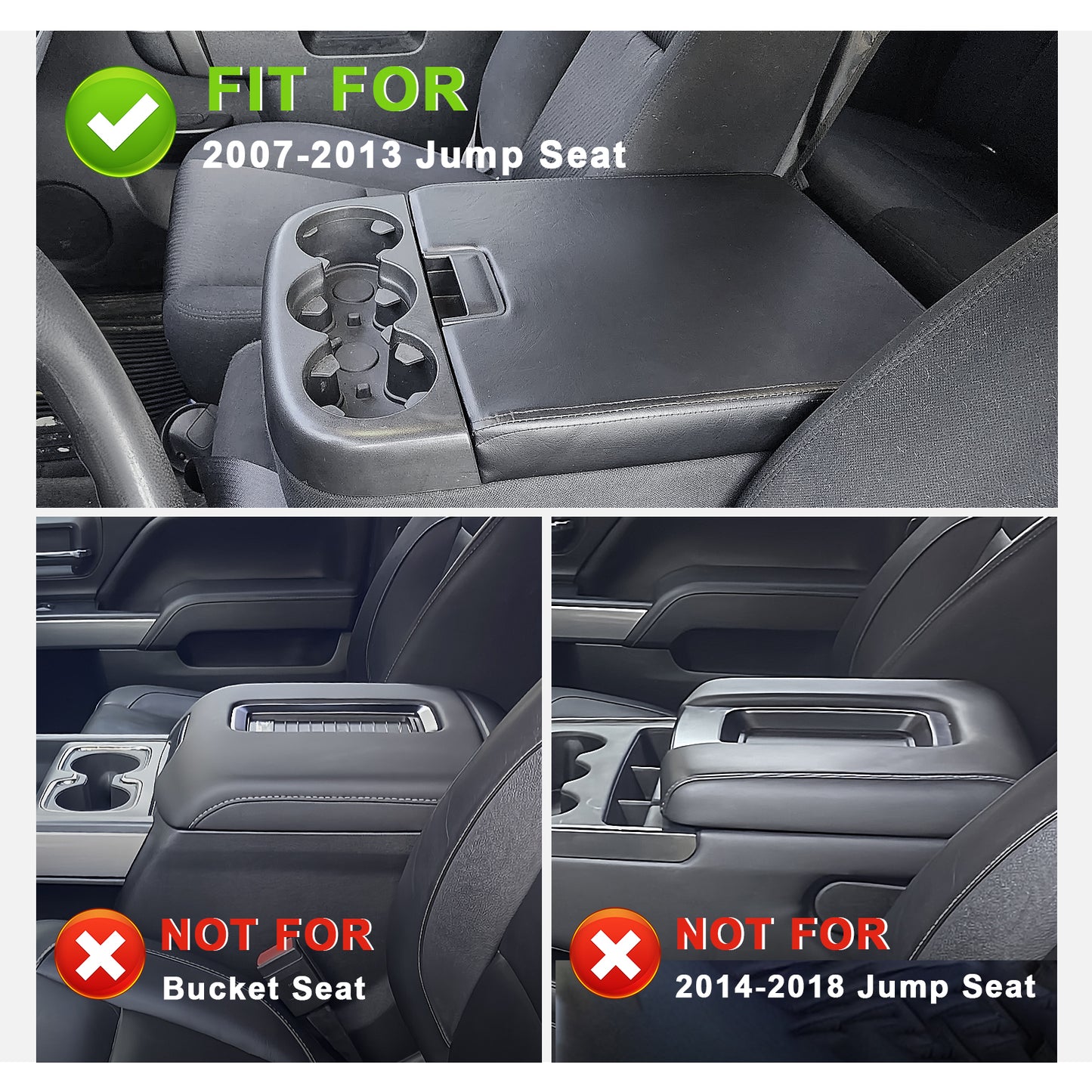 Center Console Armrest Cover Compatible with Chevy Silverado/Tahoe & GMC Sierra/Yukon 2007-2013 Comfort Armrest Pad Arm Rest Cushion Vegan Leather Protector Regular Thick(Jump Seat ONLY)