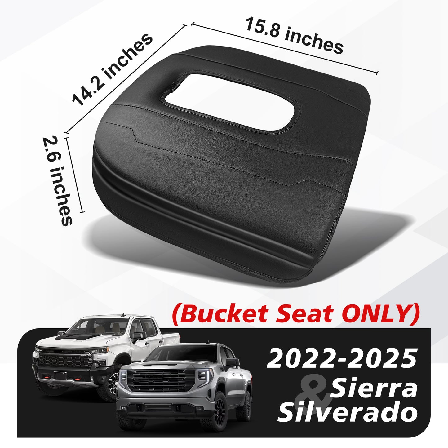 Center Console Armrest Cover Compatible with Chevy Silverado & GMC Sierra 1500 2500 3500 2022-2025 Armrest Pad Arm Rest Cushion Vegan Leather Protector 1-Inch Extra Thick(Bucket Seat ONLY)