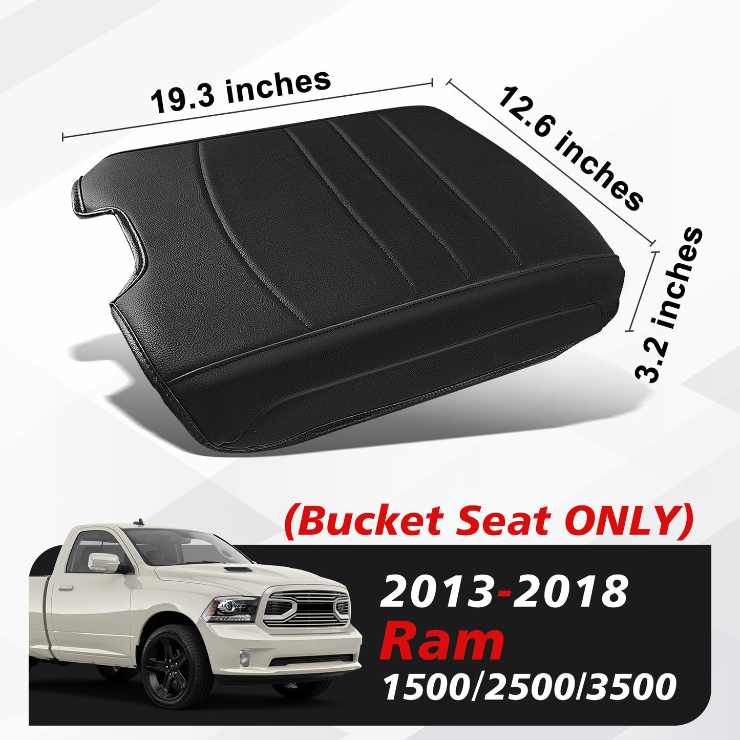 Center Console Armrest Cover Compatible with Dodge Ram1500/2500/3500 2013-2018 Comfort Armrest Pad Arm Rest Cushion Vegan Leather Protector Regular Thick(Bucket Seat ONLY)
