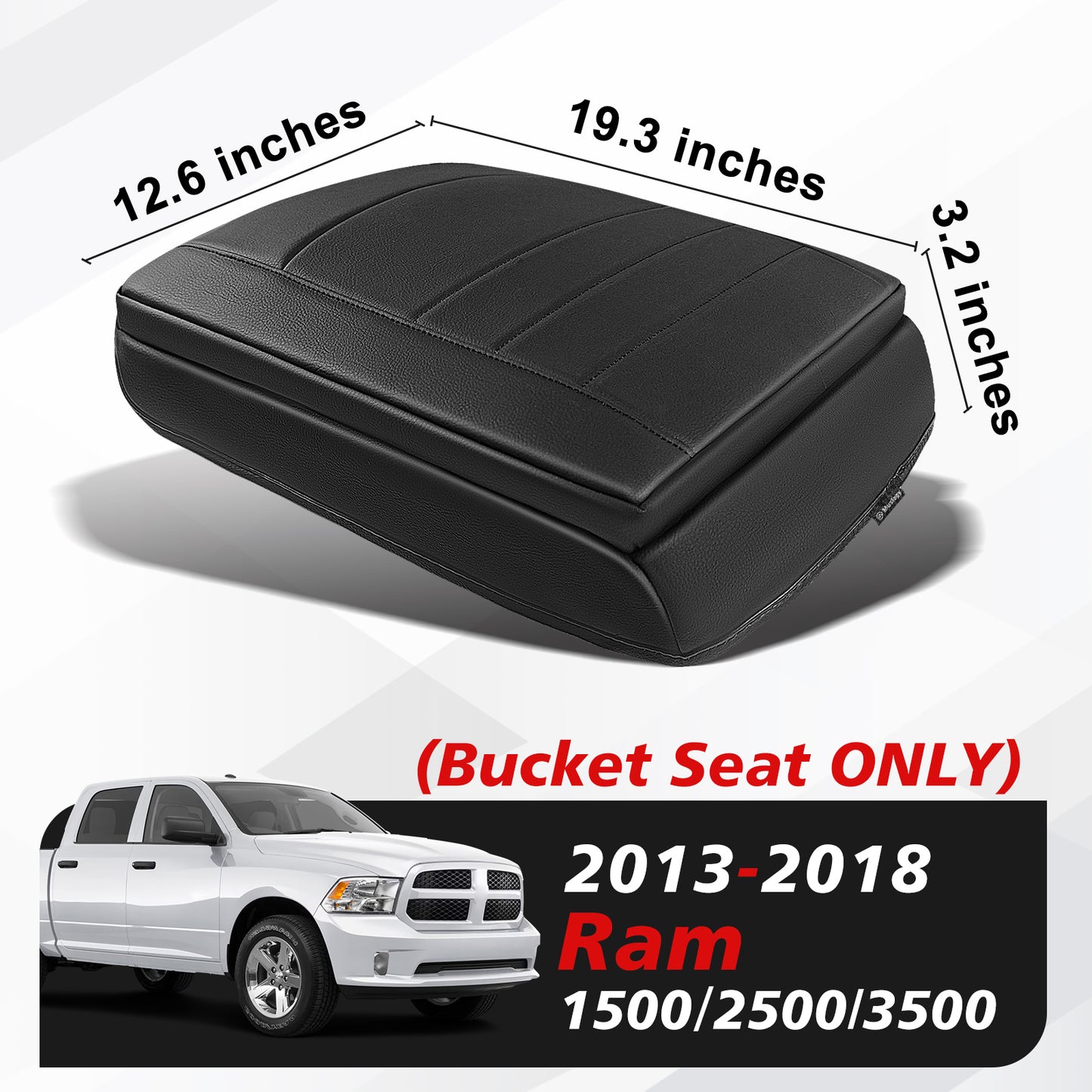 Center Console Armrest Cover Compatible with Dodge Ram1500/2500/3500 2013-2018 Comfort Armrest Pad Arm Rest Cushion Vegan Leather Protector 1-Inch Extra Thick(Bucket Seat ONLY)