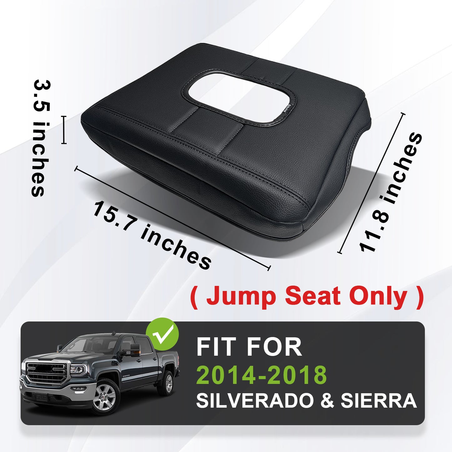 Center Console Armrest Cover Compatible with Chevy Silverado & GMC Sierra 2014-2018 Comfort Armrest Pad Arm Rest Cushion Vegan Leather Protector 1-Inch Extra Thick(Jump Seat ONLY)
