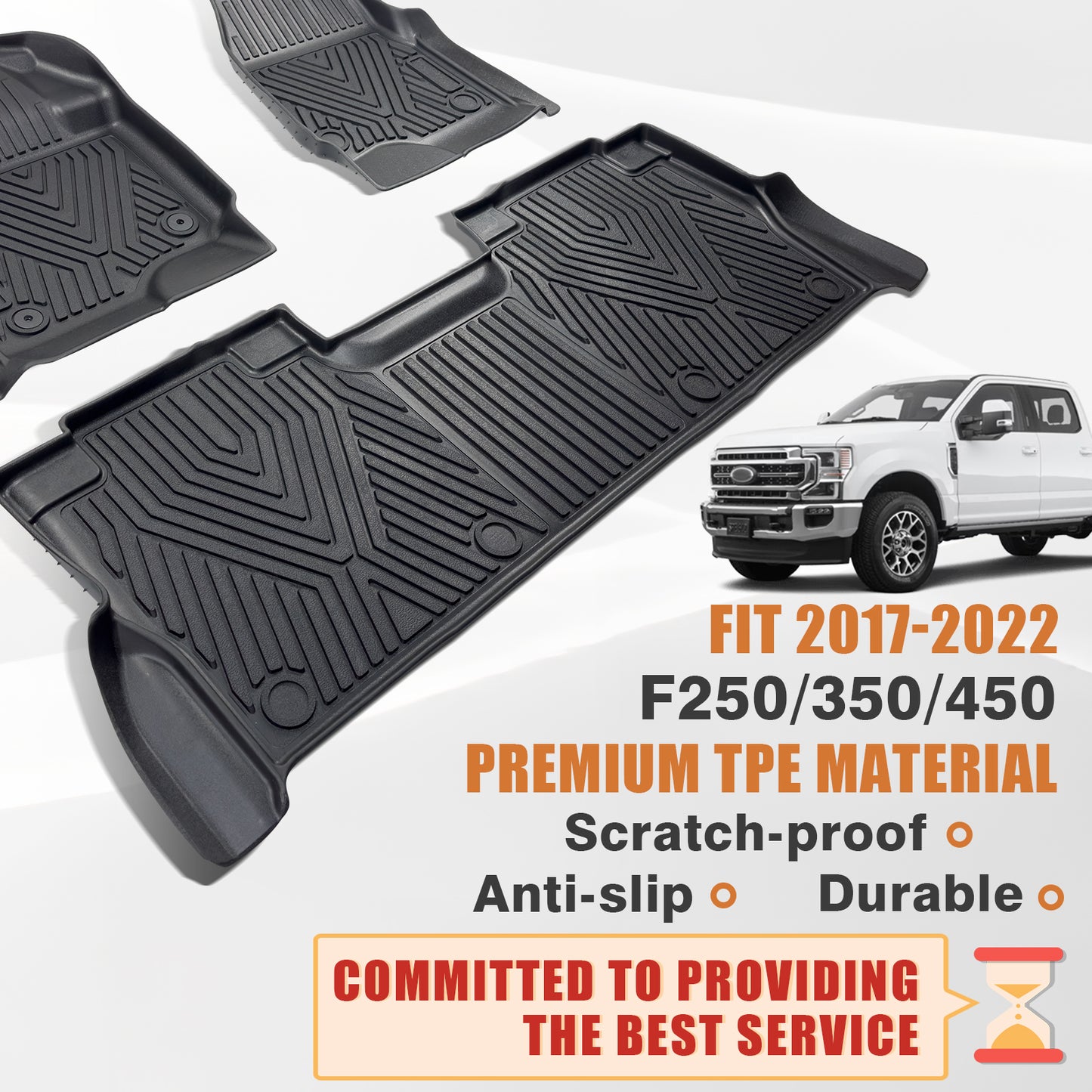 Floor Mats for 2017-2022 F250/F350/F450 1st and 2nd Row Super Duty Crew Cab