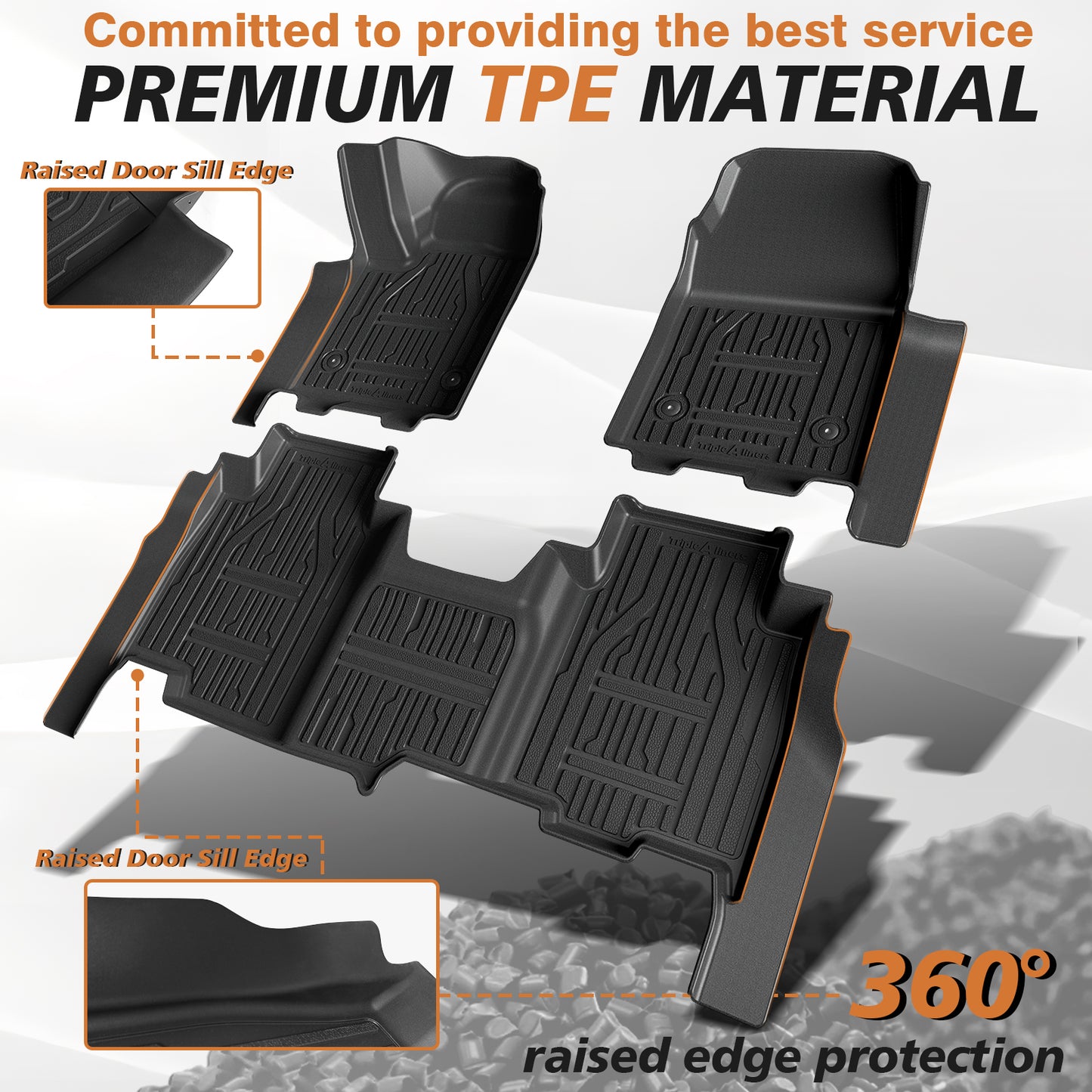 TripleAliners Floor Mats All Weather Liners Compatible with 2024 2025 Chevrolet Silverado EV RST(Not for WT/LT) & GMC Sierra EV Denali Accessories 1st & 2nd Row Full Set TPE Heavy Duty Protection Custom Fit Floor Liners