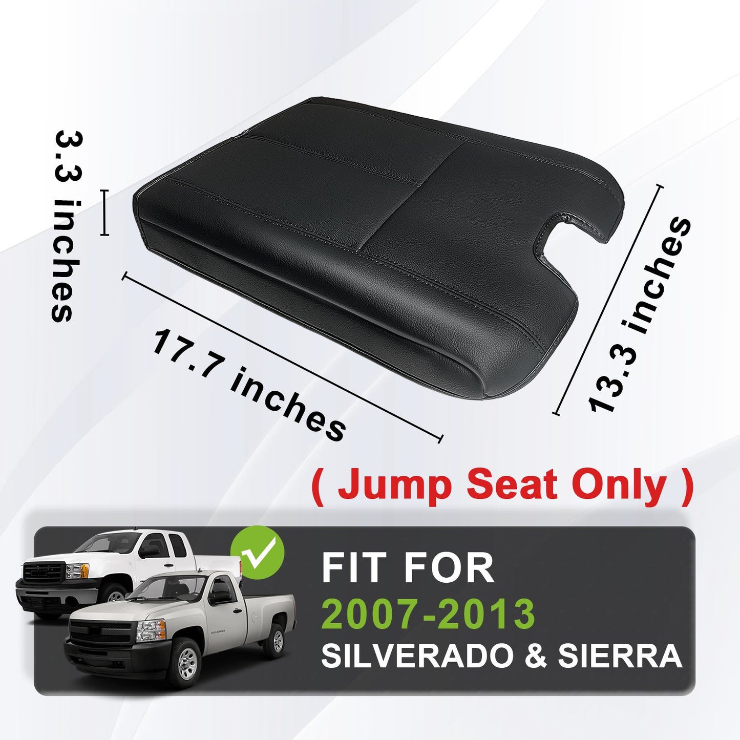 Center Console Armrest Cover Compatible with Chevy Silverado/Tahoe & GMC Sierra/Yukon 2007-2013 Comfort Armrest Pad Arm Rest Cushion Vegan Leather Protector Regular Thick(Jump Seat ONLY)