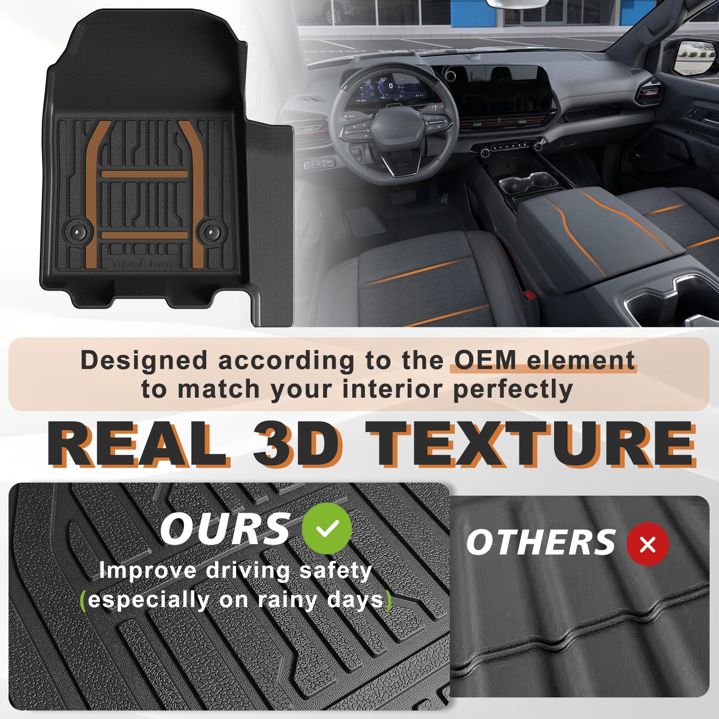 TripleAliners Floor Mats All Weather Liners Compatible with 2024 2025 Chevrolet Silverado EV RST(Not for WT/LT) & GMC Sierra EV Denali Accessories 1st & 2nd Row Full Set TPE Heavy Duty Protection Custom Fit Floor Liners