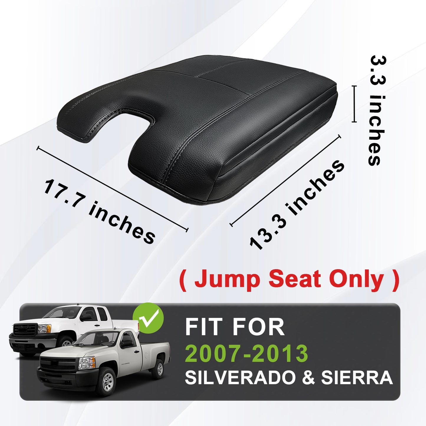 Center Console Armrest Cover Compatible with Chevy Silverado/Tahoe & GMC Sierra/Yukon 2007-2013 Comfort Armrest Pad Arm Rest Cushion Vegan Leather Protector Regular Thick(Jump Seat ONLY)