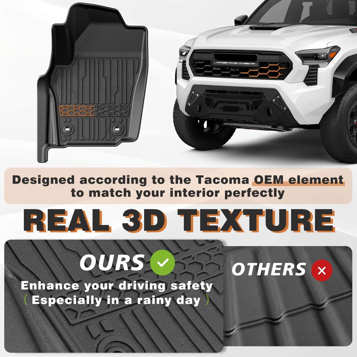 TripleAliners Floor Mats All Weather Liners Compatible with 2024 2025 Toyota Tacoma Accessories Double Cab Front & Rear 2-Row Custom Fit TPE Floor Liners, Manual Trans- NO For Hybrid|Auto (Floor Mats)