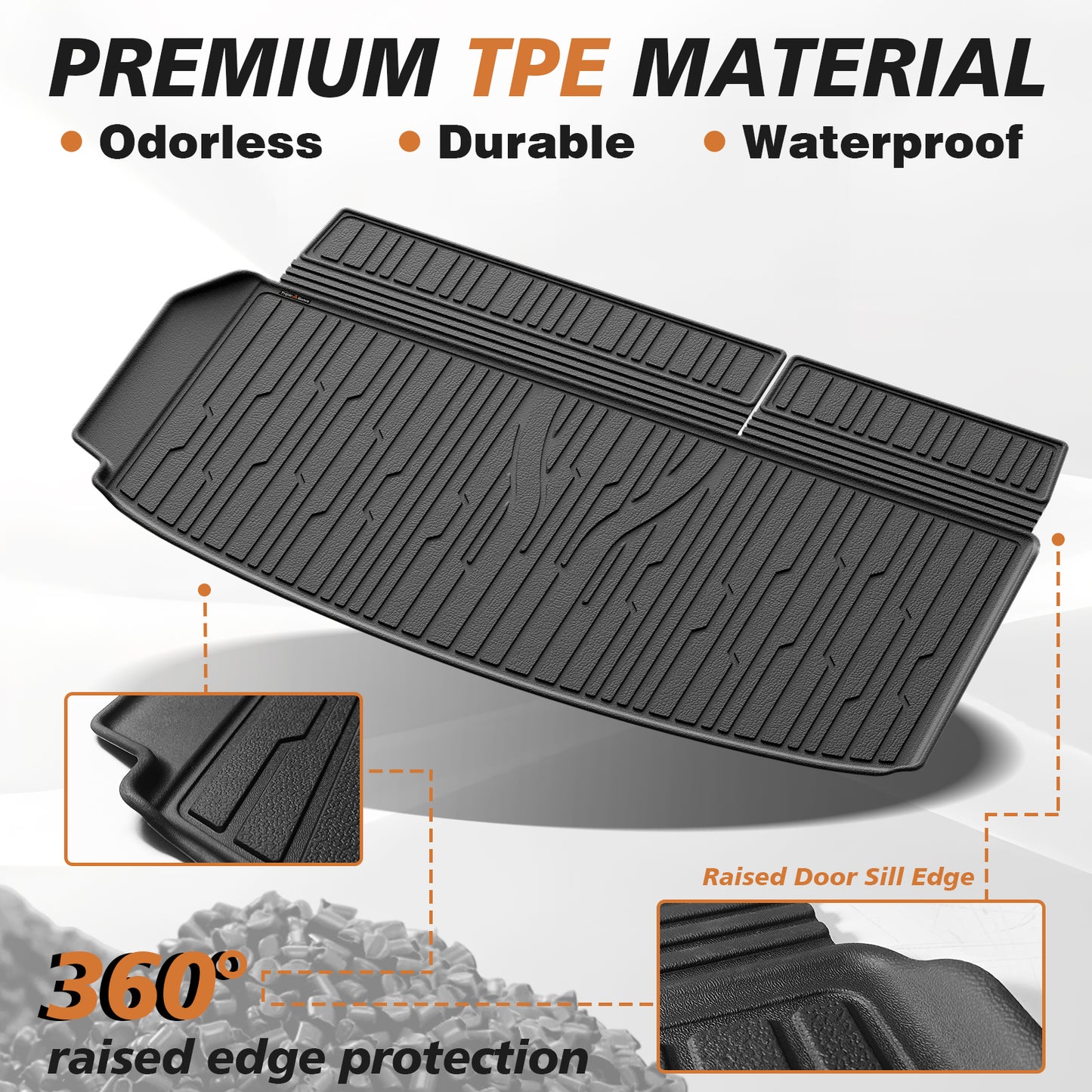 TripleAliners Trunk Floor Mat All Weather Liner Compatible with 2024+ GMC Acadia/Chevy Traverse / 2025 Buick EnclaveAccessories Custom Fit Protection Car Liner TPE Rear Trunk Floor Mat