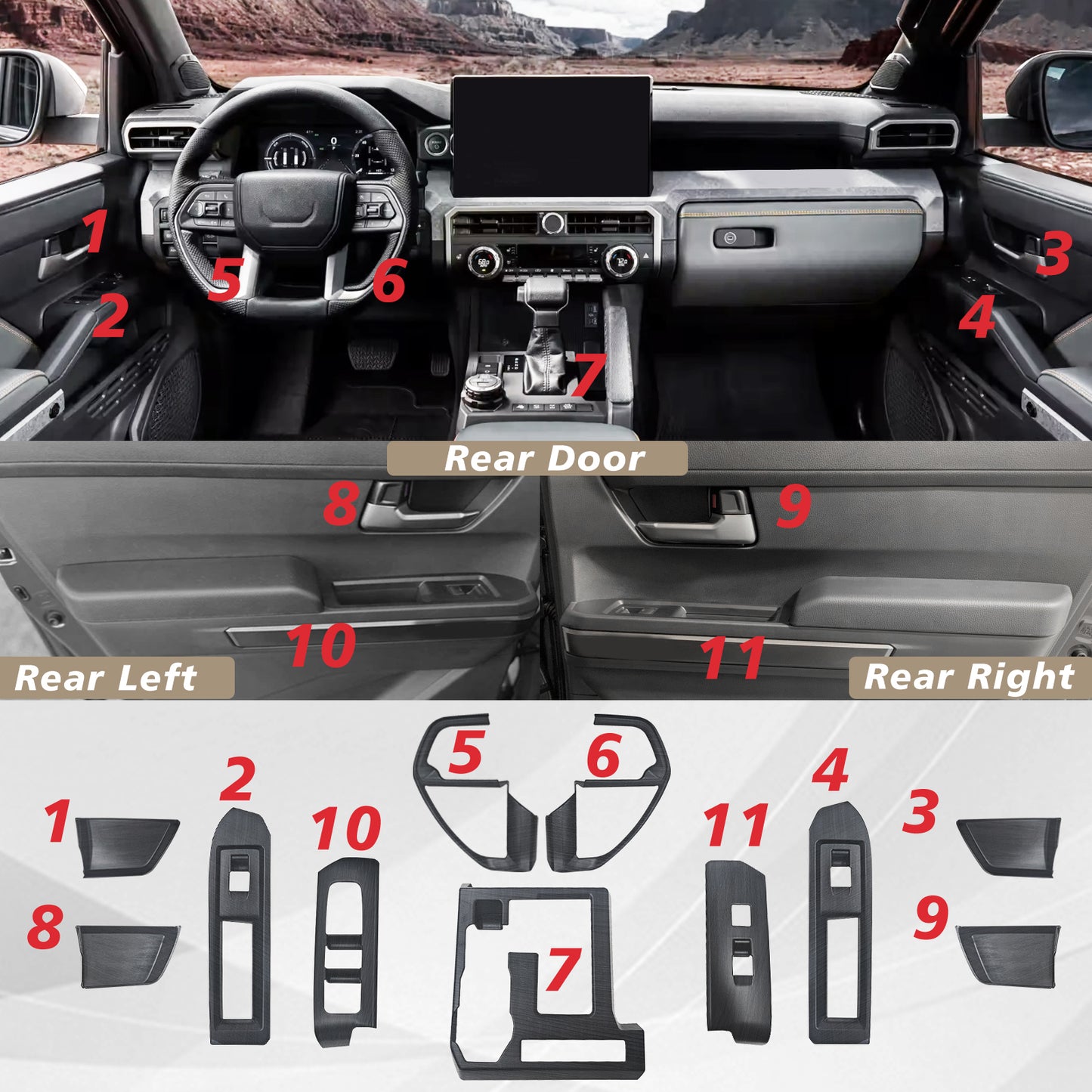 Interior Decoration Trim Kit Cover 11PCS for 2024 Toyota Tacoma