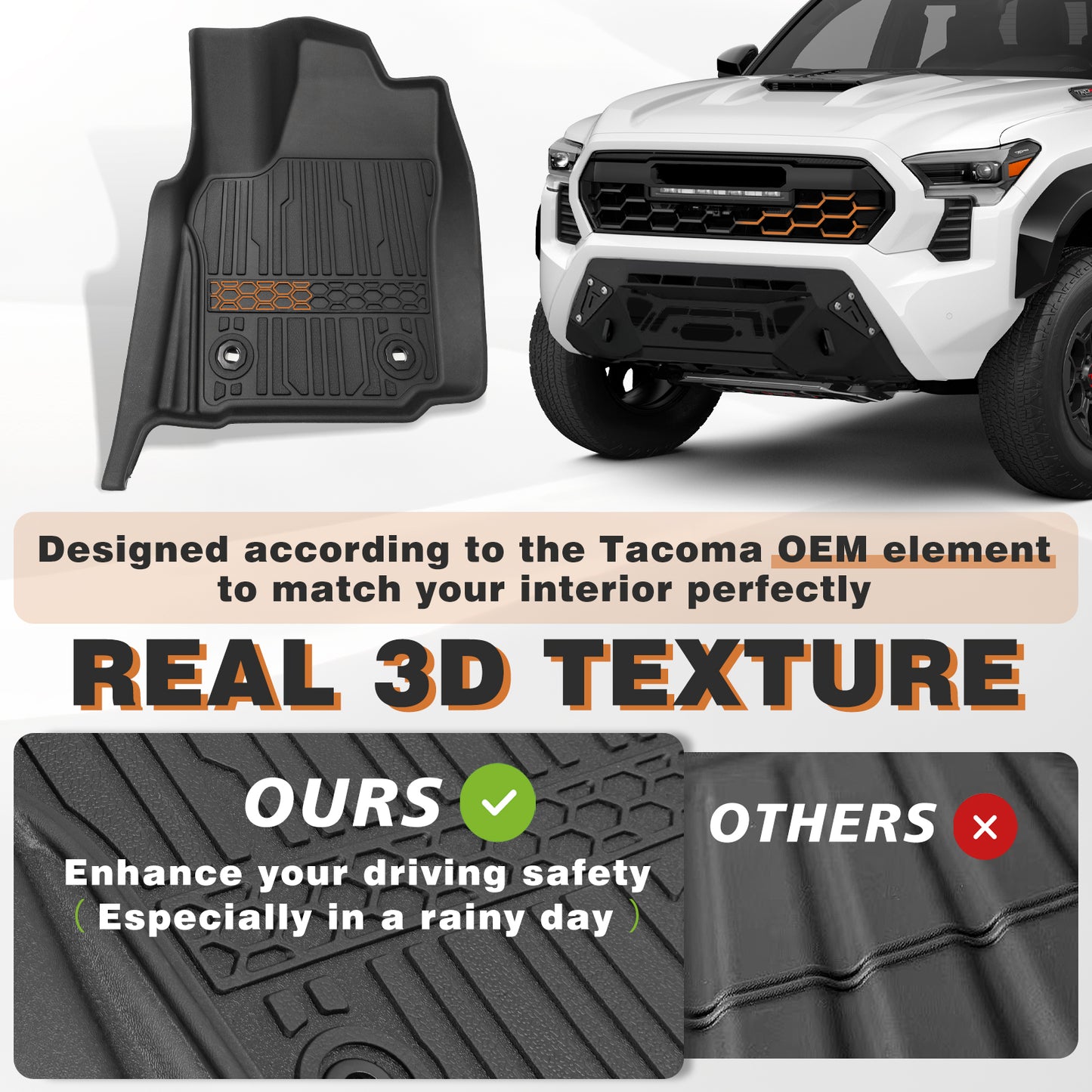 TripleAliners Floor Mats for 2024+ Toyota Tacoma Front and Rear 2-Row Set (For Automatic Transmission Only, Excludes Hybrid)