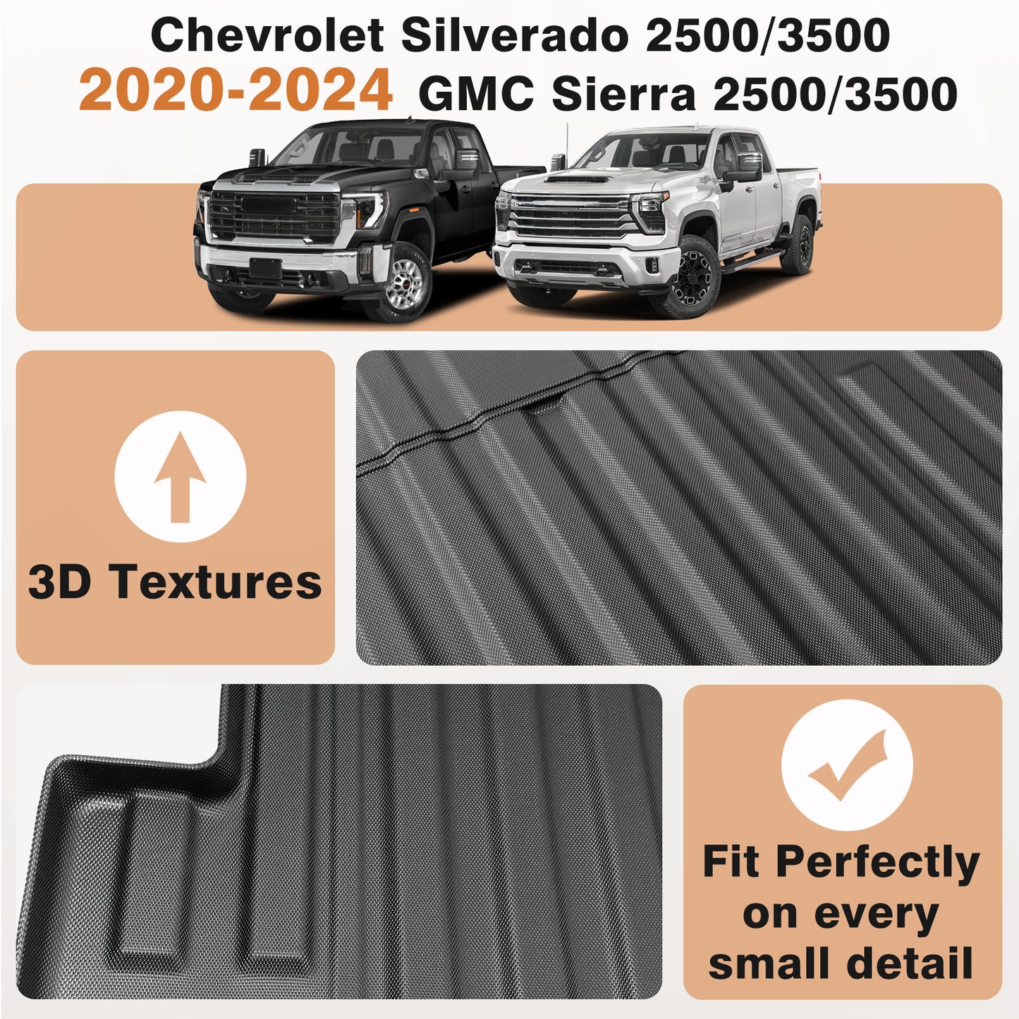 Truck Bed Mat for 2020-2025 Chevy Silverado/GMC Sierra 2500 3500HD 6.8FT Bed