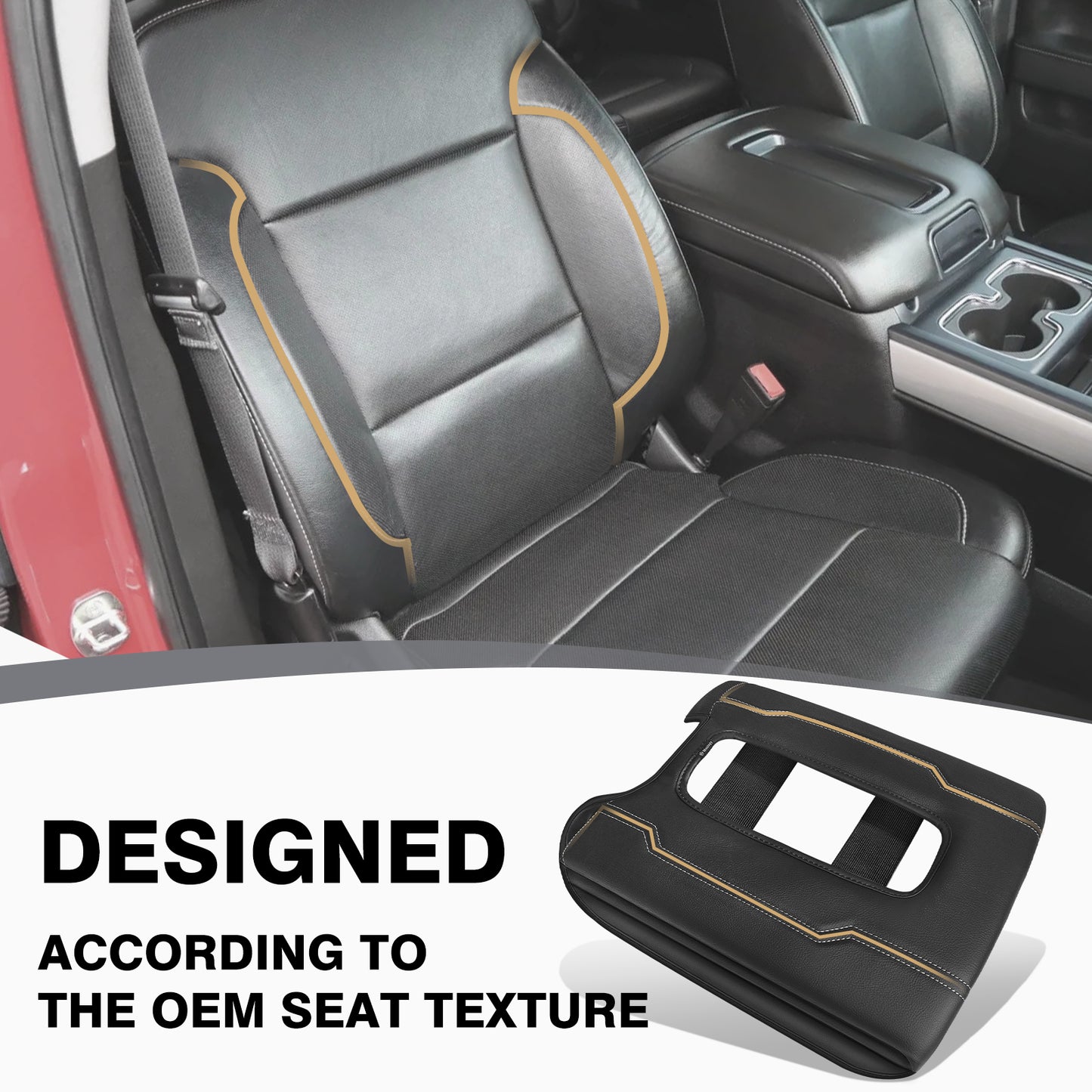 Center Console Armrest Cover Compatible with Chevy Silverado & GMC Sierra 1500 2500 3500 2014-2018 Armrest Pad Arm Rest Cushion Vegan Leather Protector 1-Inch Extra Thick(Bucket Seat ONLY)