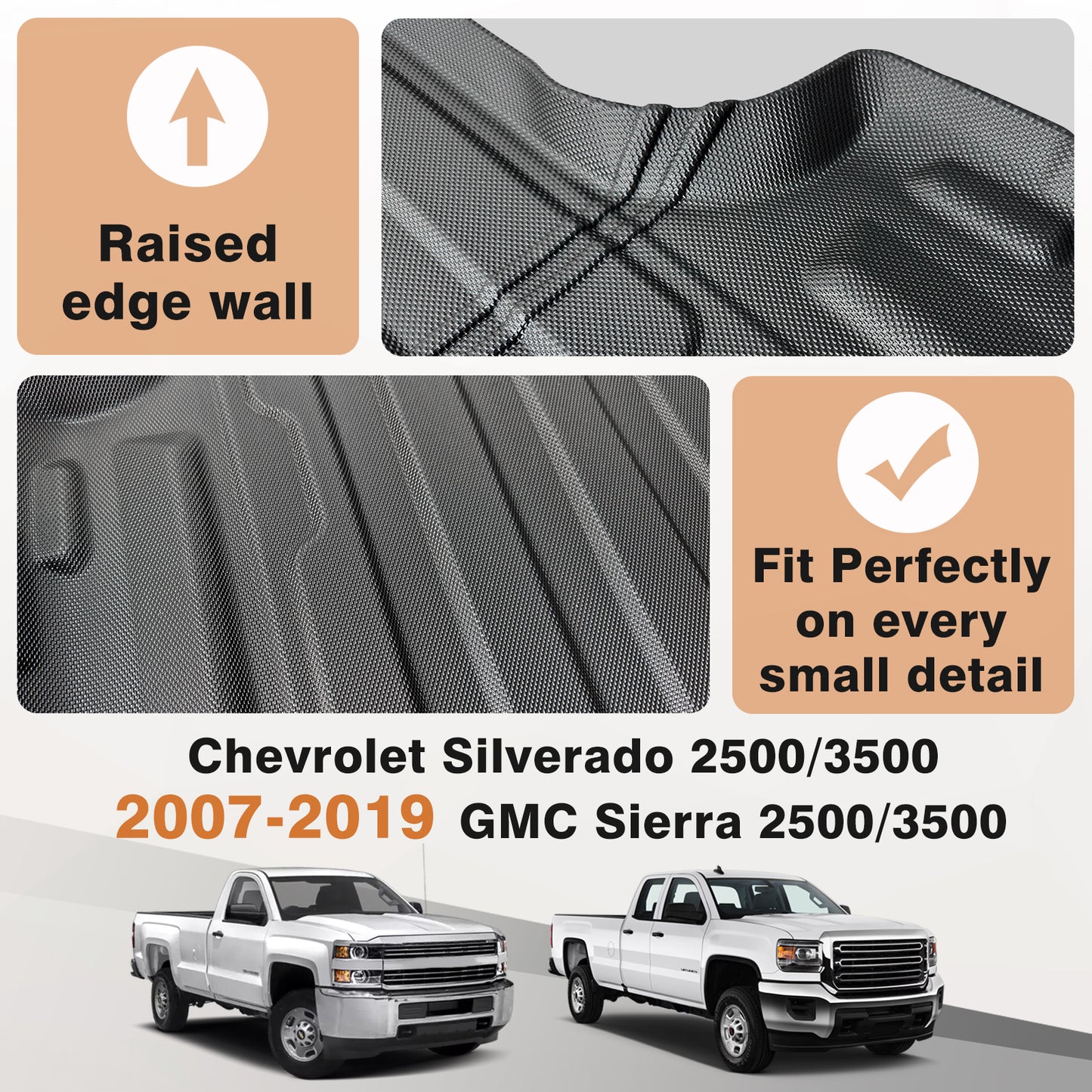 Truck Bed Mat for Chevy Silverado/GMC Sierra 2500HD/3500HD 2007-2019 6.6FT Standard Bed Heavy Duty