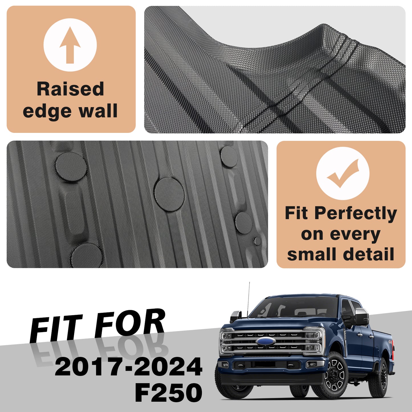 Truck Bed Mat for Ford Super Duty 2017-2024 F250/F350/F450 6.8 Feet Standard Bed
