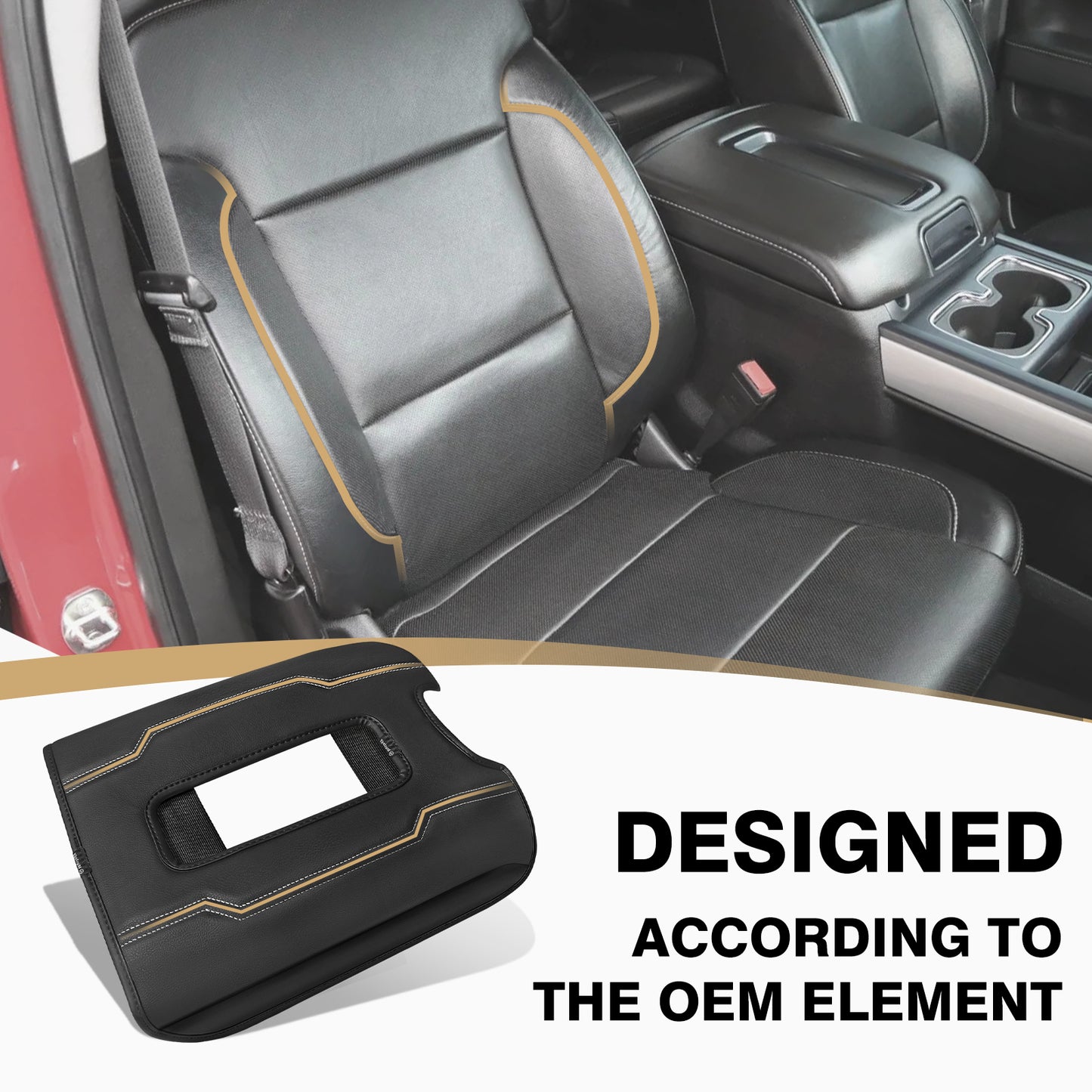 Center Console Armrest Cover Compatible with Chevy Silverado & GMC Sierra 1500 2500 3500 2014-2018 Comfort Armrest Pad Arm Rest Cushion Vegan Leather Protector Regular Thick(Bucket Seat ONLY)