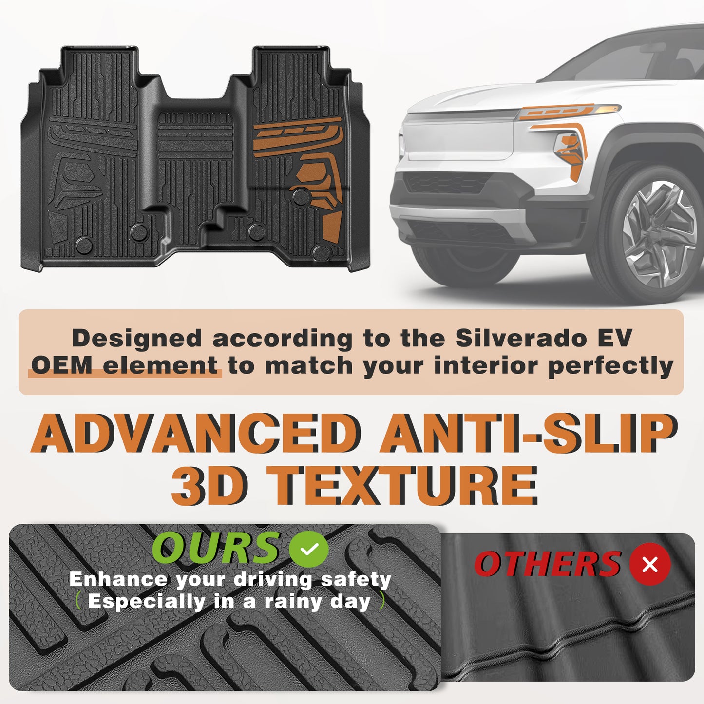 Truck Bed Mat & Floor Mats Front Rear Full Set Compatible with 2024 2025 Chevrolet Silverado EV WT Version Accessories All Weather TPE Liners Custom Fit (Floor Mats+Bed Mat)